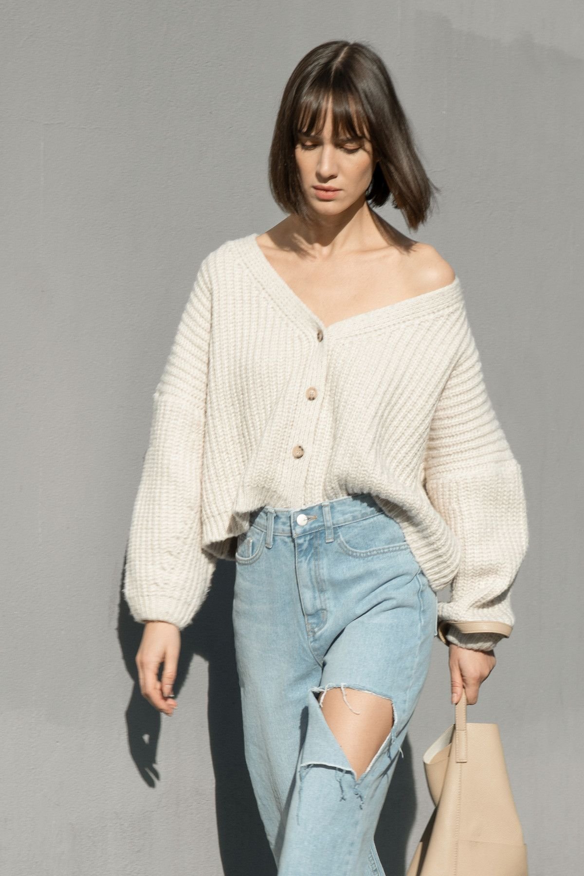 Fijar página Página de pin - Conjunto de cárdigan color crema