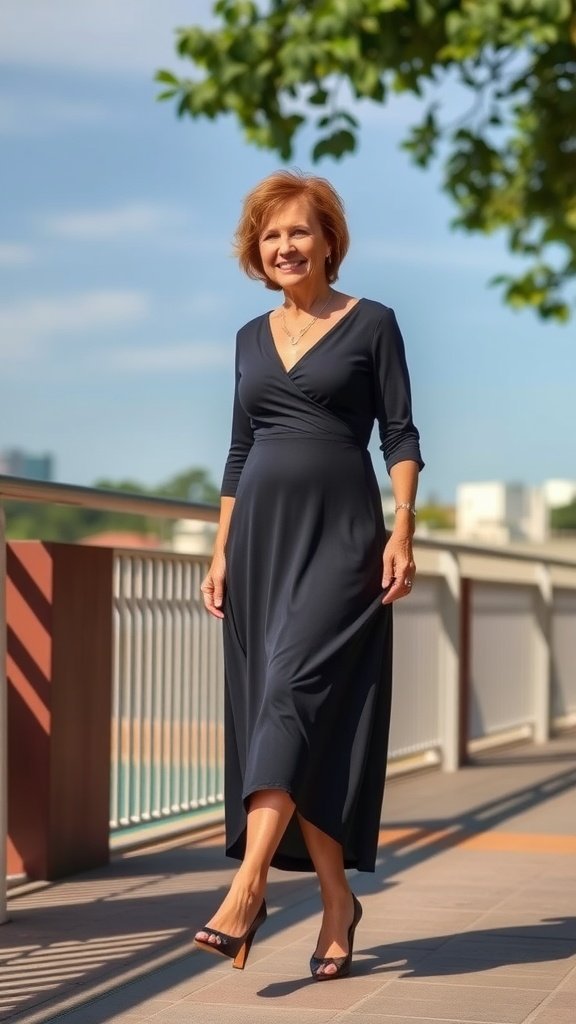 Vestido midi floral em manequim com detalhes em renda e cintura marcada.