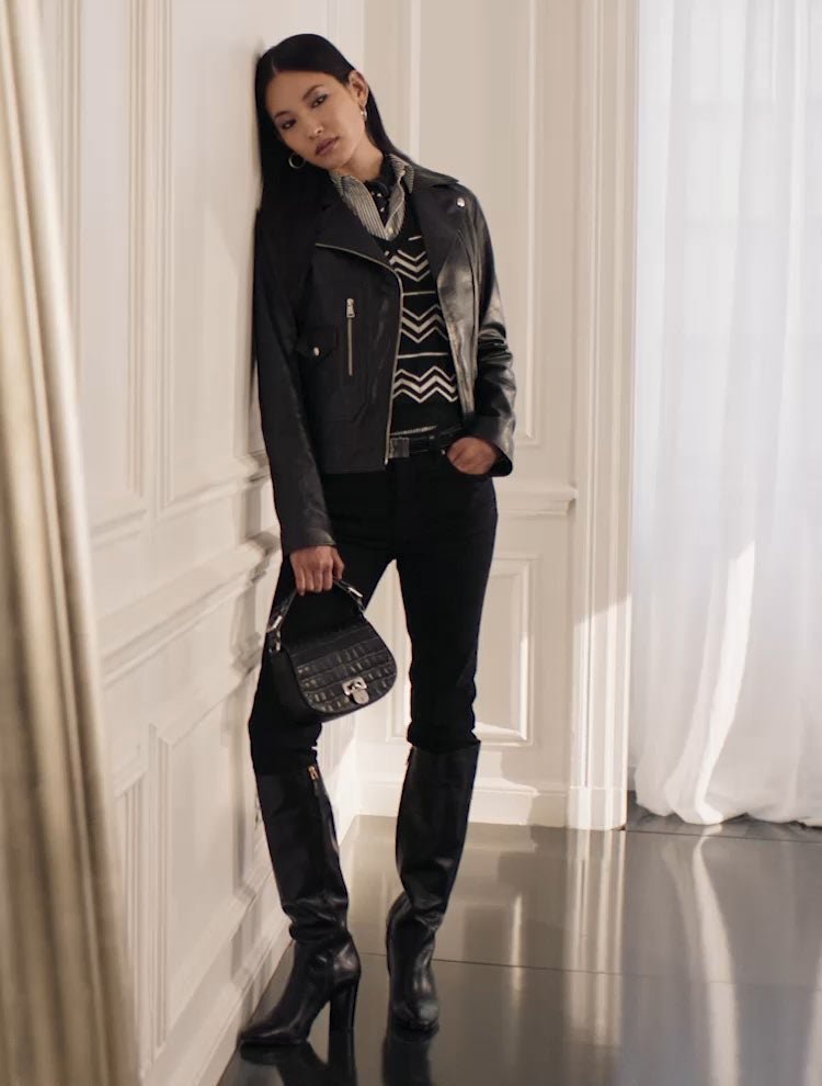 Vêtements et accessoires pour femme | Ralph Lauren - Tenue veste en cuir noir pour femme