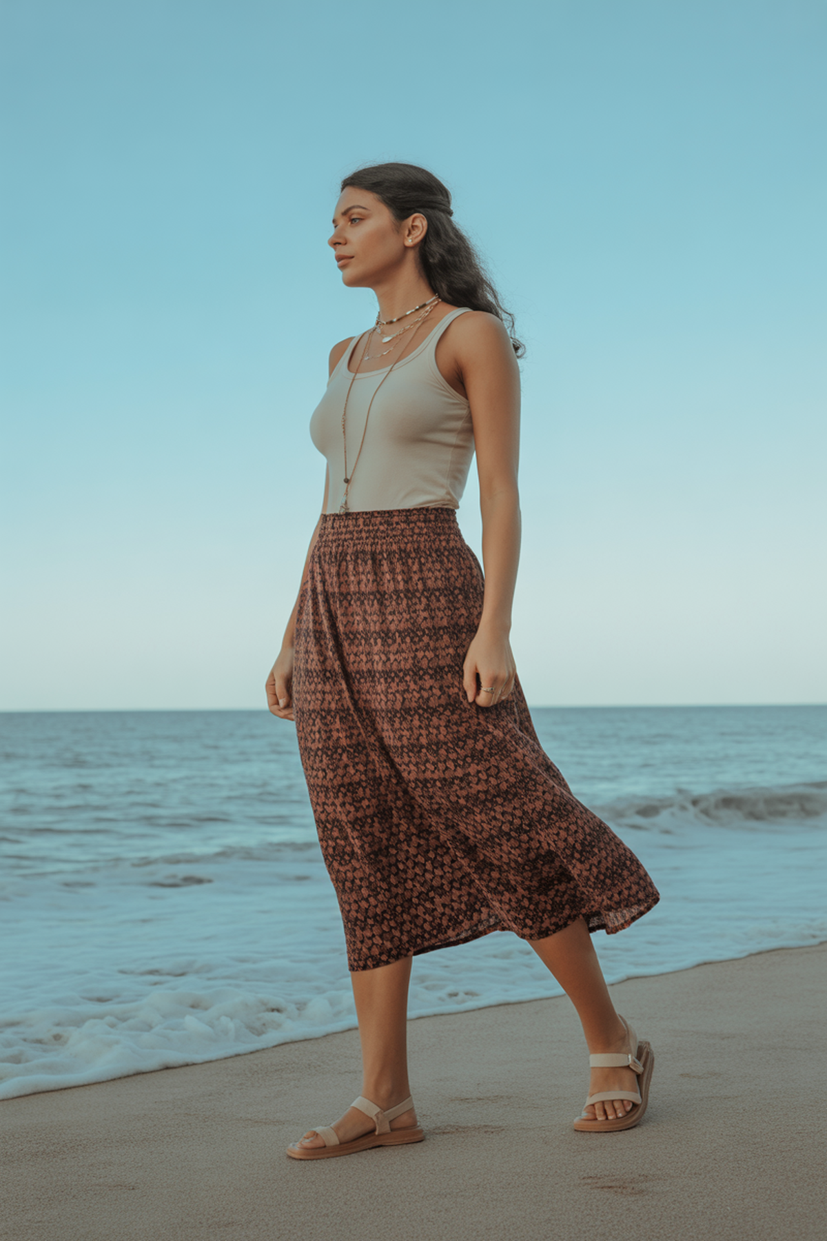 Jupe Midi Style Bohème Avec Débardeur