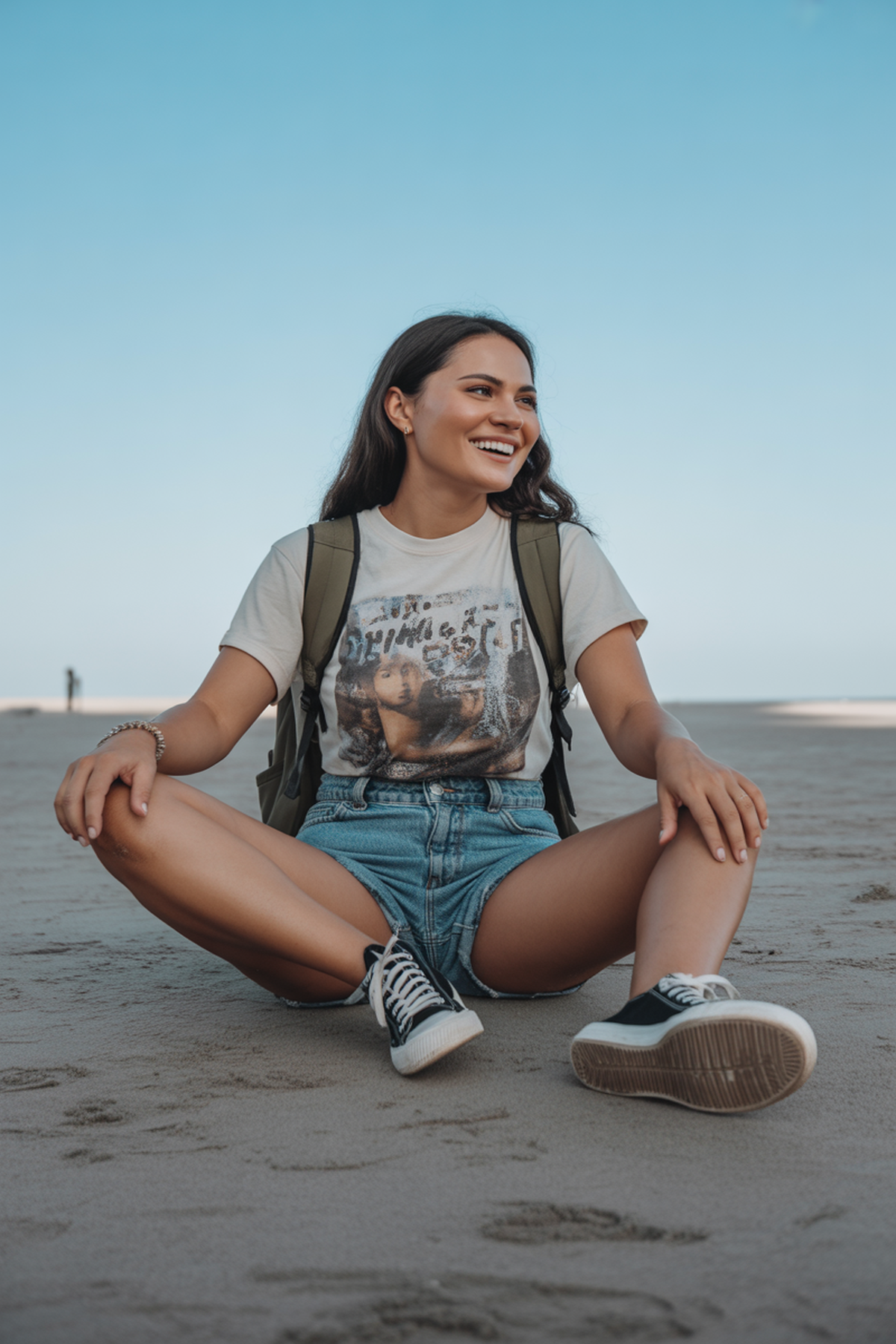 T-shirt Graphique Avec Shorts en Denim Délavé