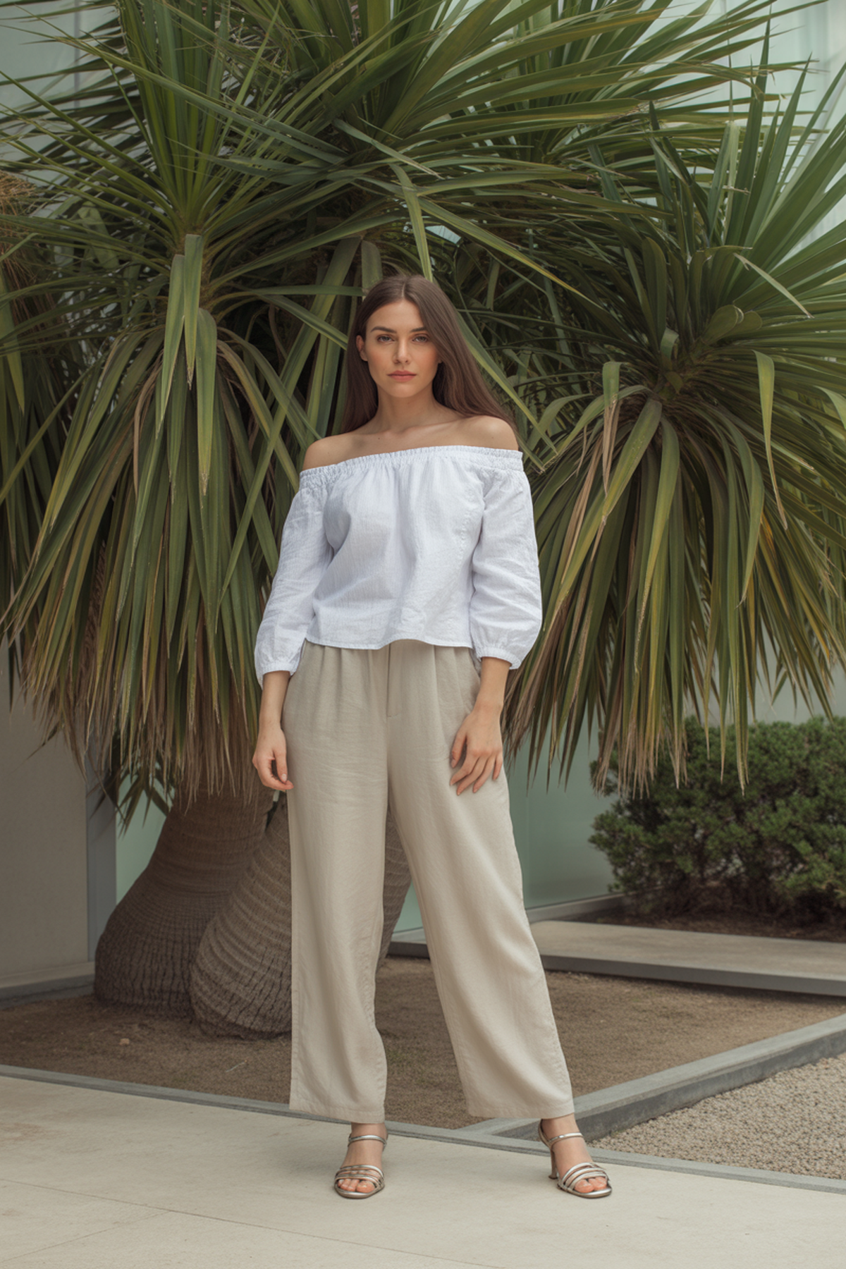 Haut Bardot Avec Pantalon en Lin