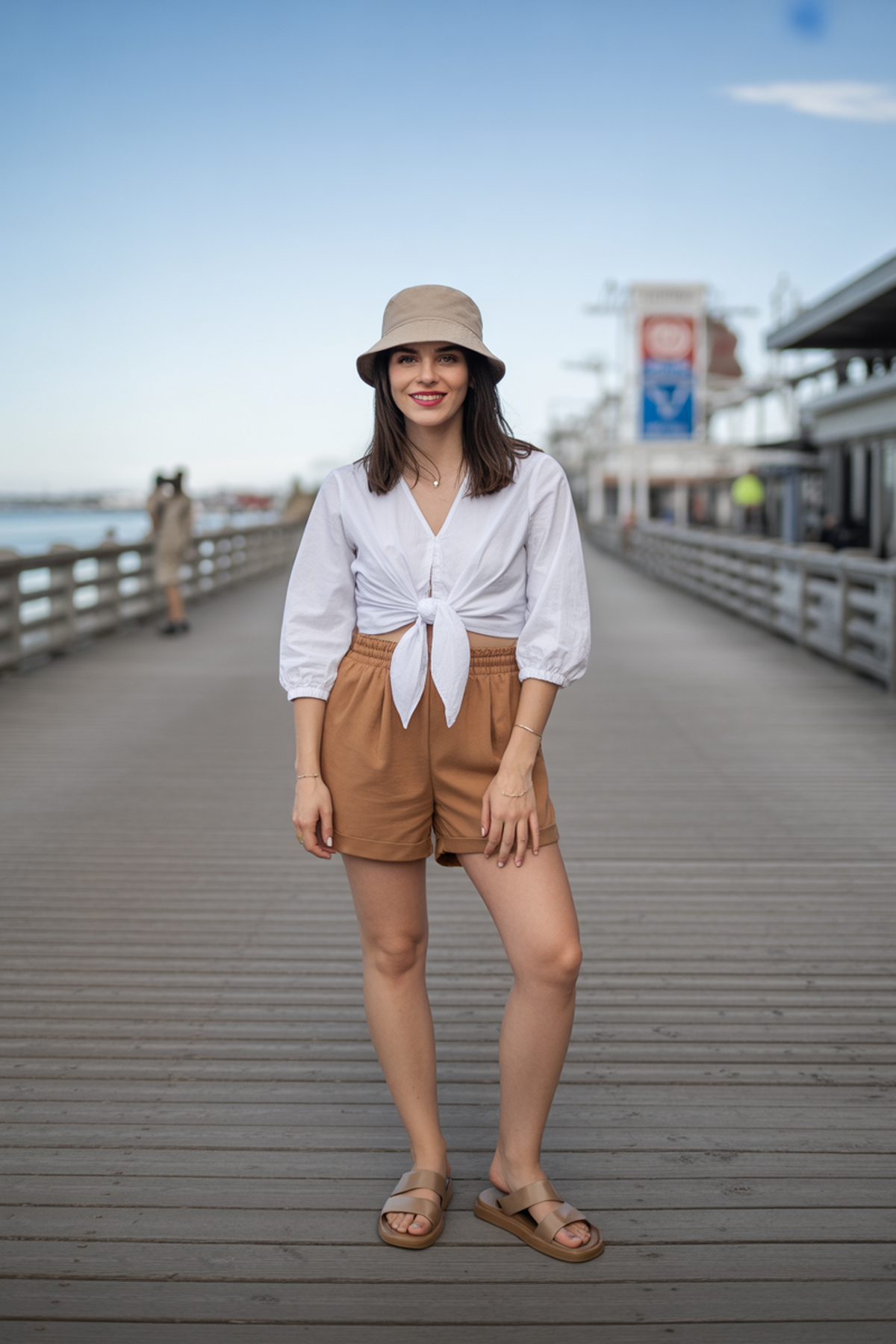 Blouse Nouée Devant Avec Shorts Taille Haute