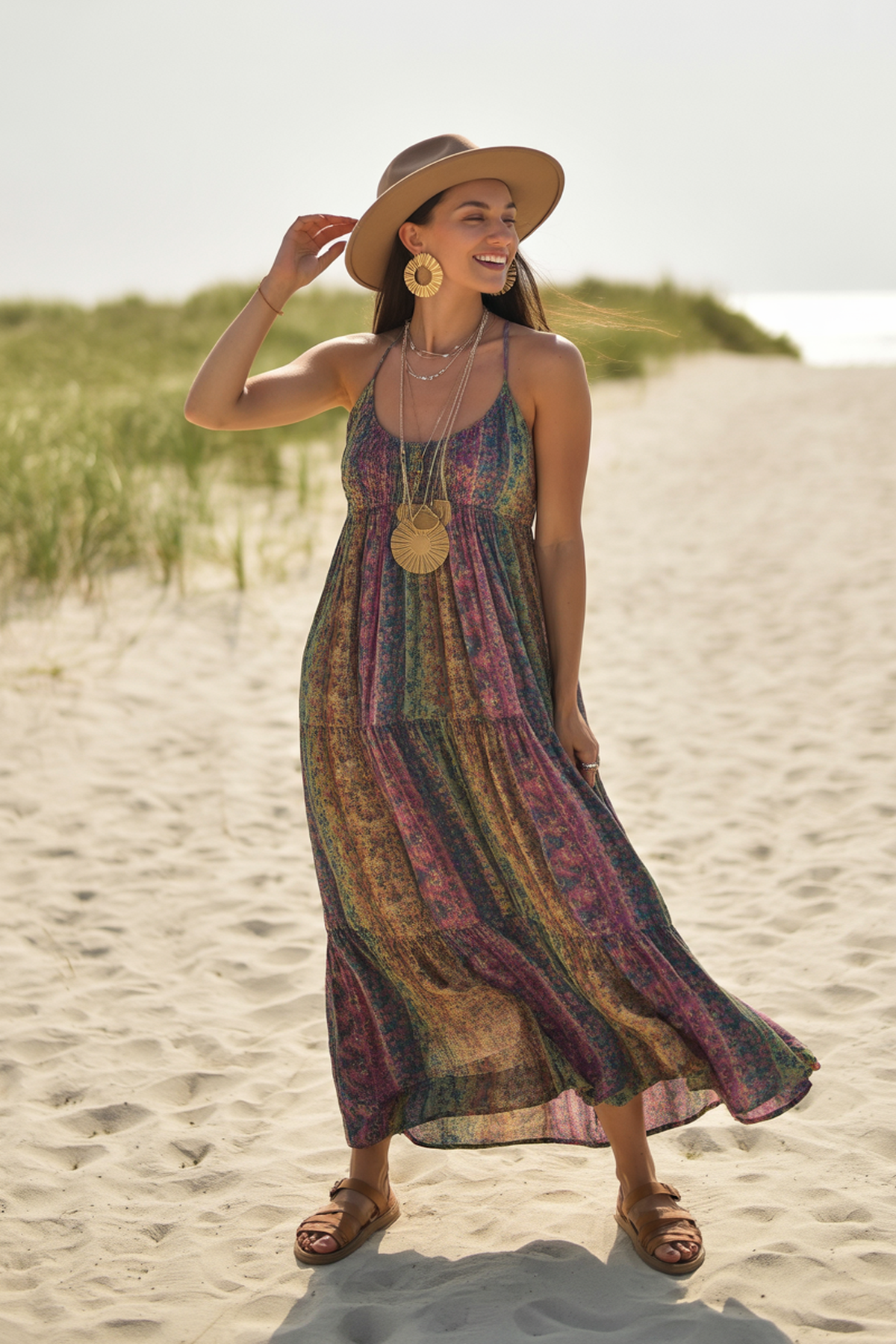 Robe maxi bohème avec accessoires marquants