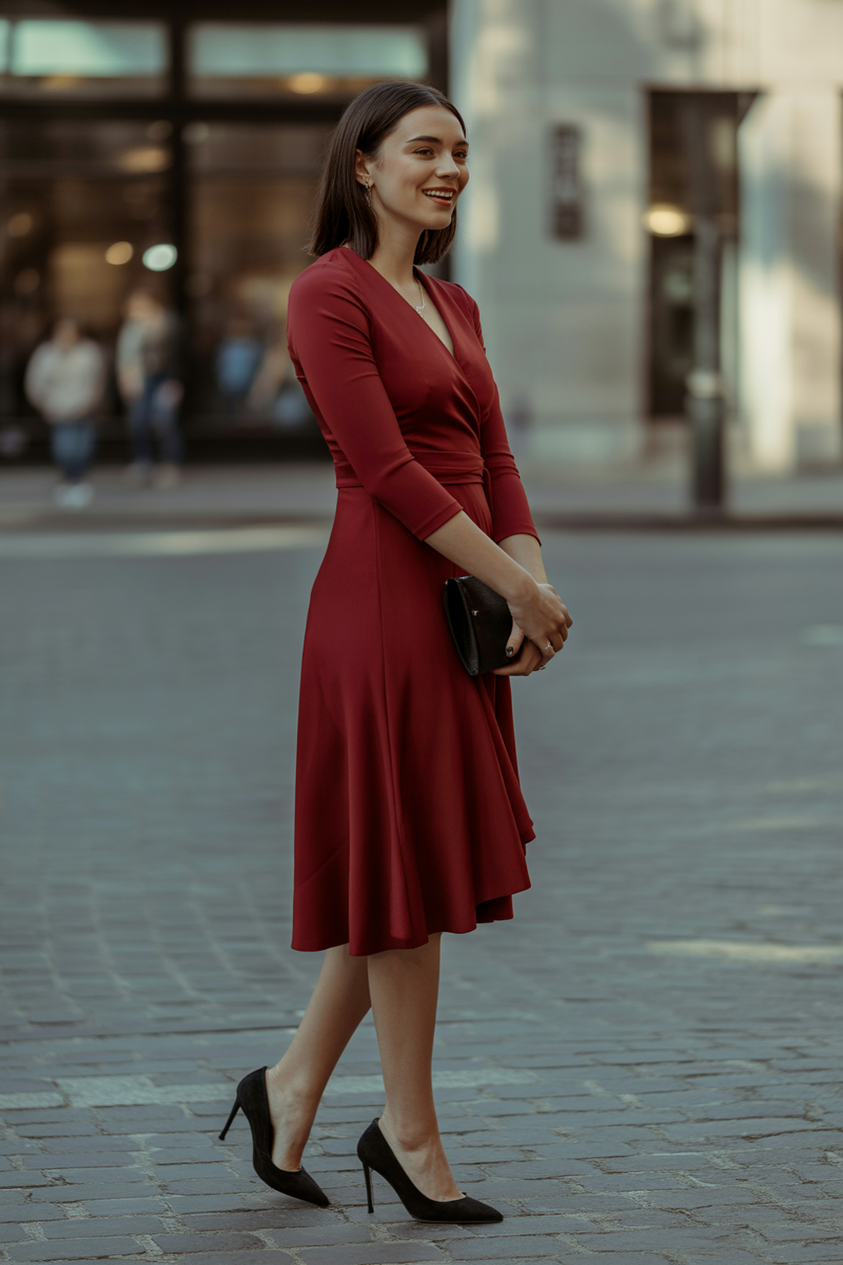 Robe portefeuille chic avec talons marquants