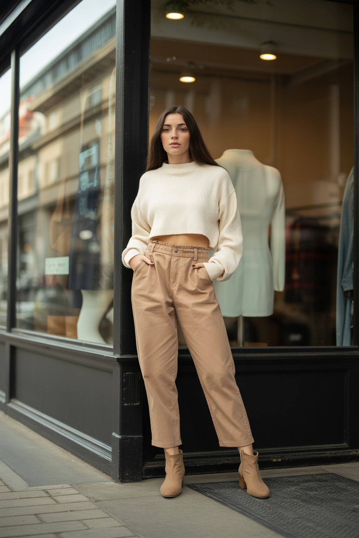 Pull court avec pantalon taille haute à taille paperbag