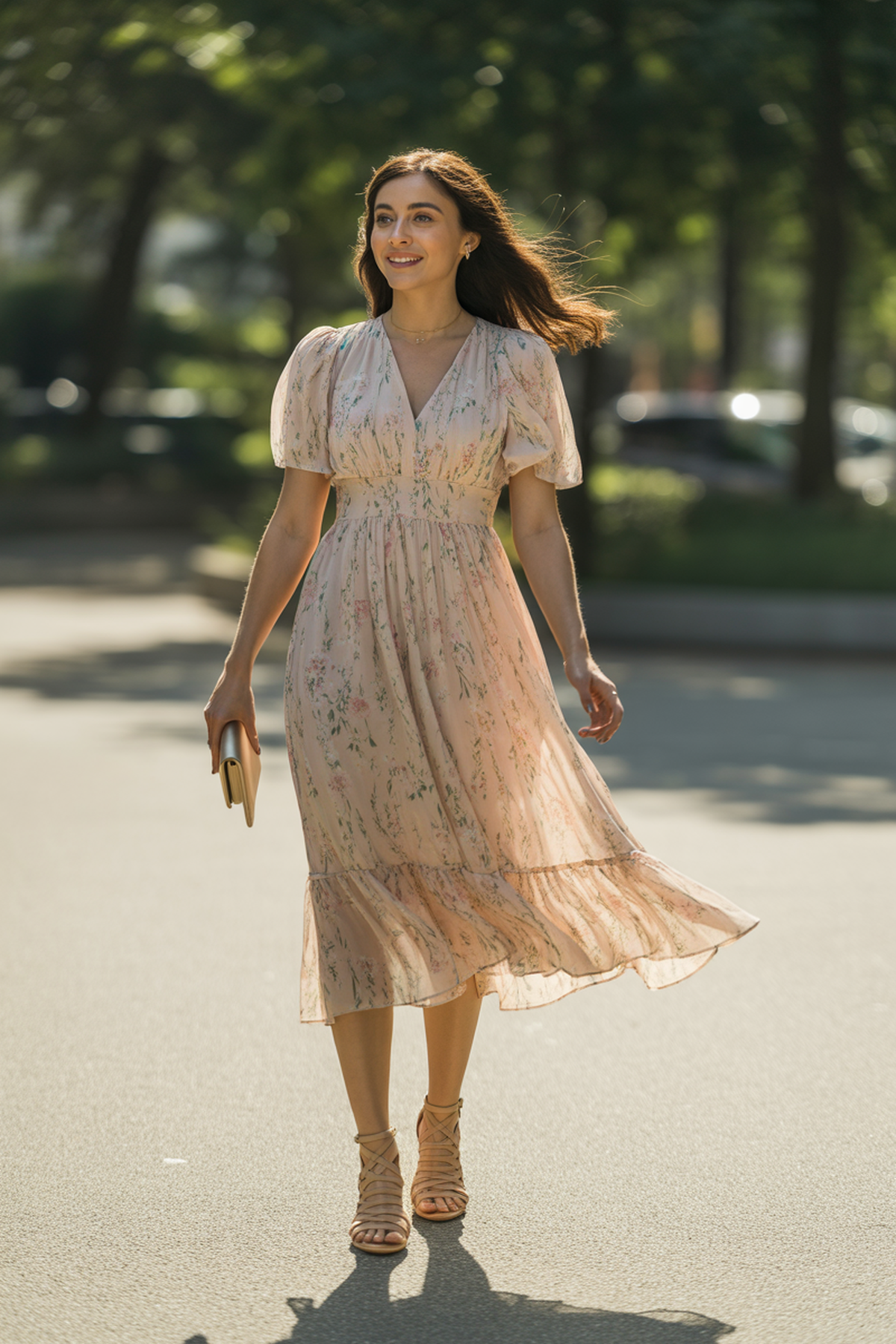 Robe midi fluide avec imprimés floraux délicats