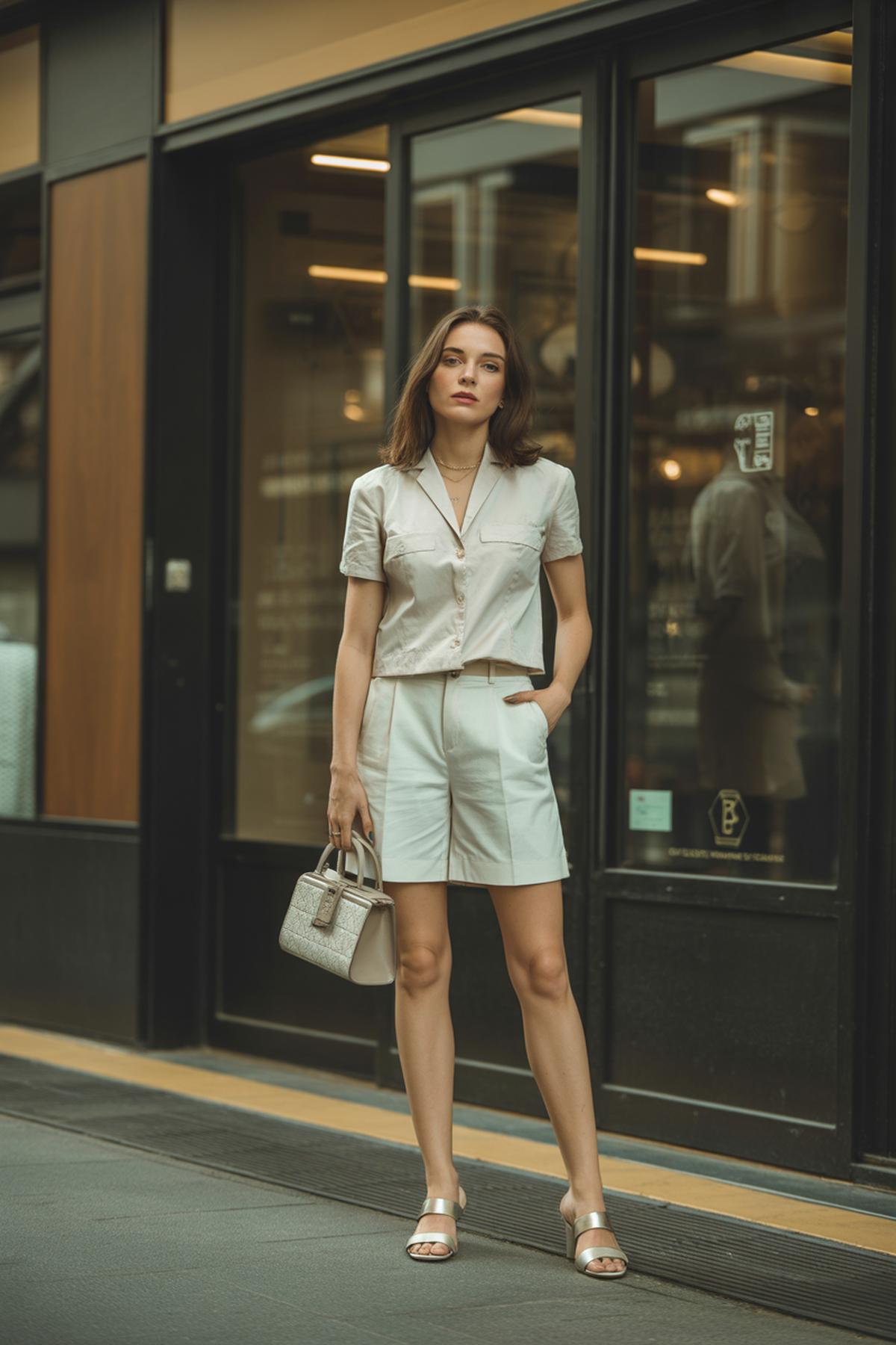Tenue monochrome avec short ajusté et blouse