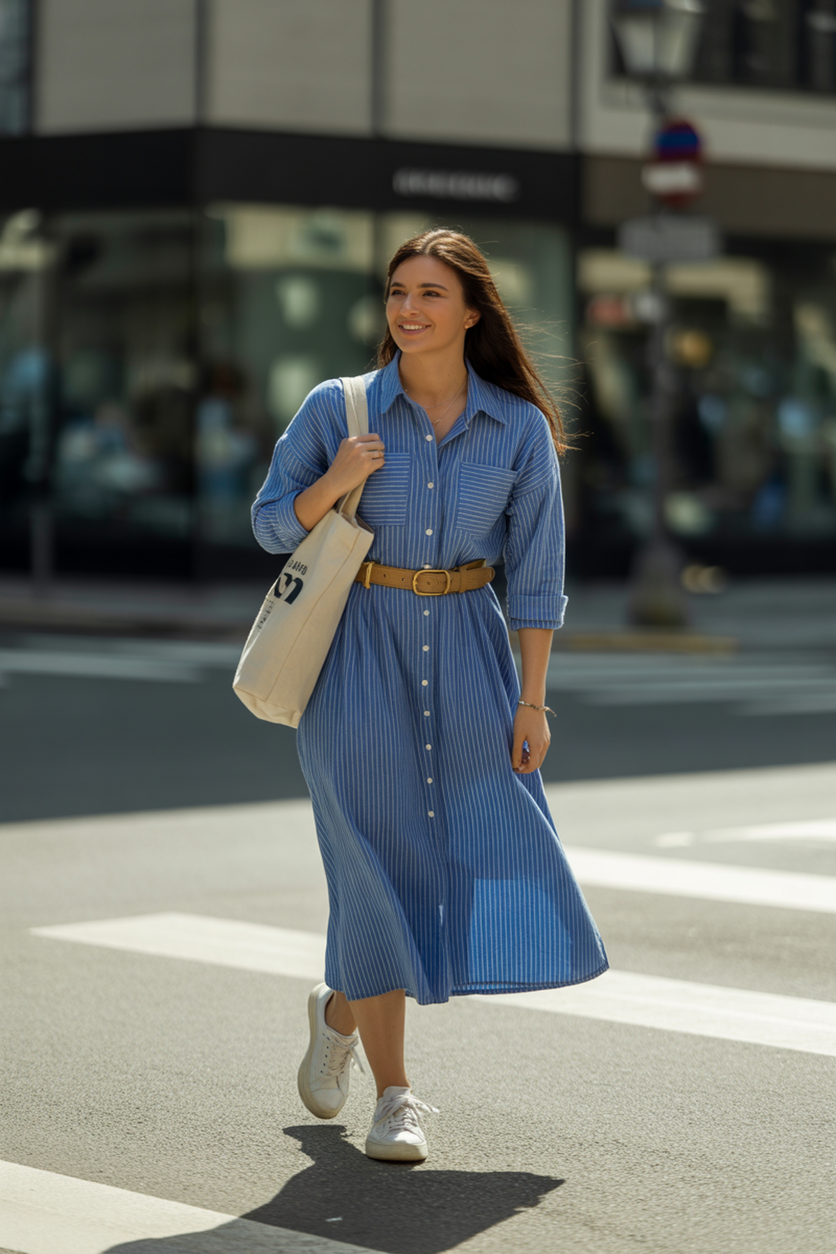 Robe chemise rayée avec taille ceinturée