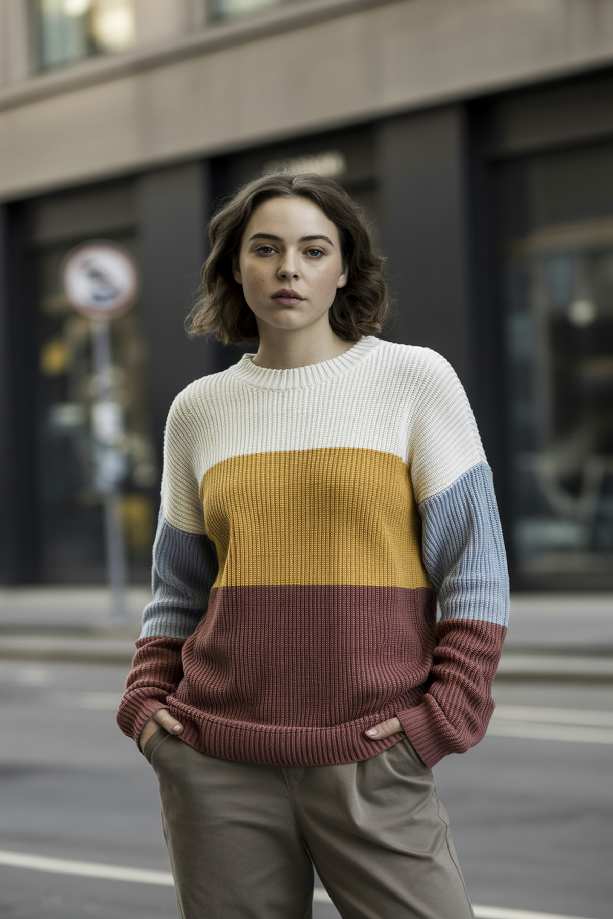 Suéter de Punto en Bloques de Color para un Toque Moderno