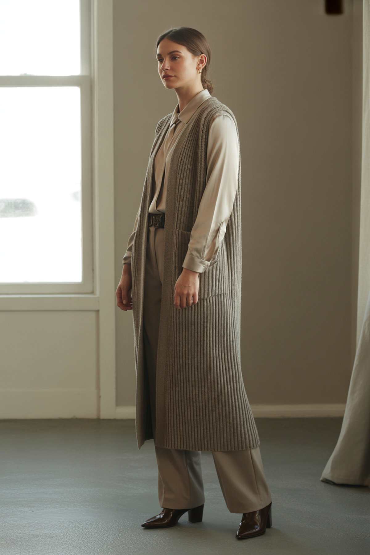 Chaleco Largo de Punto para Capas con Sofisticación