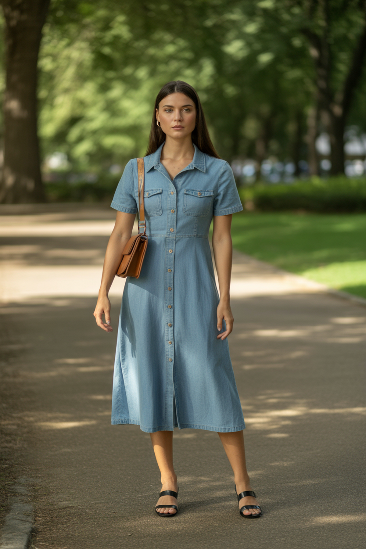 Vestido Midi con Botones Frontales para un Encanto Atemporal