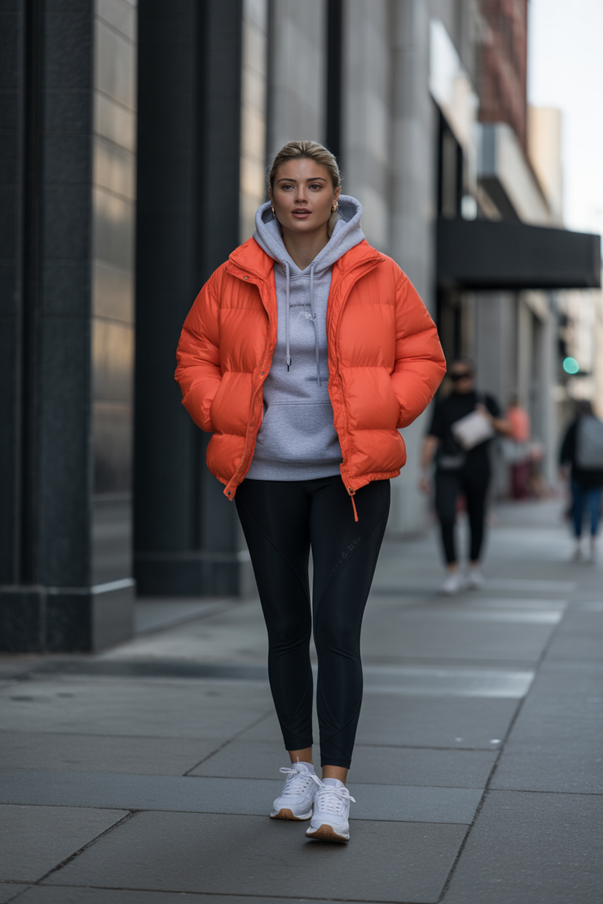 Chaqueta Acolchada Sobre Sudadera con Capucha y Leggings