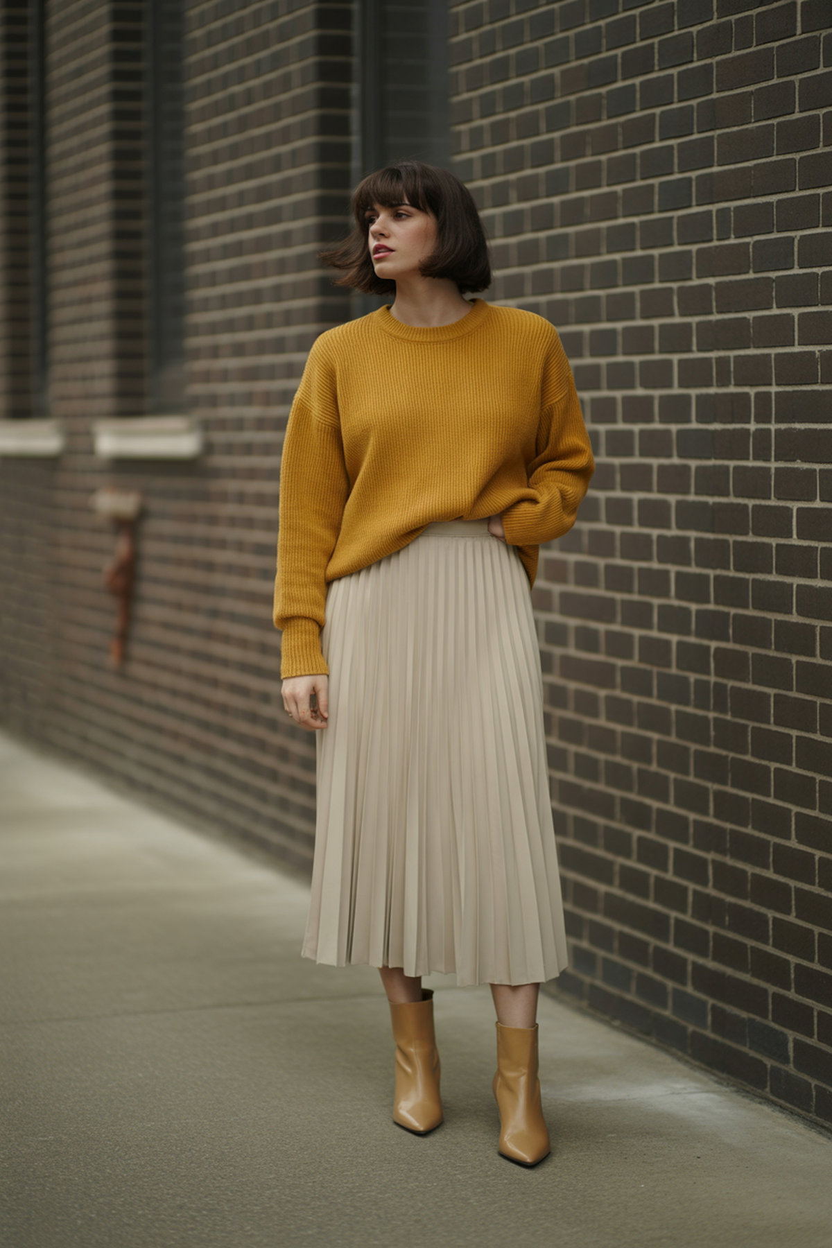 Suéter de Cachemira Suave Con Falda Plisada