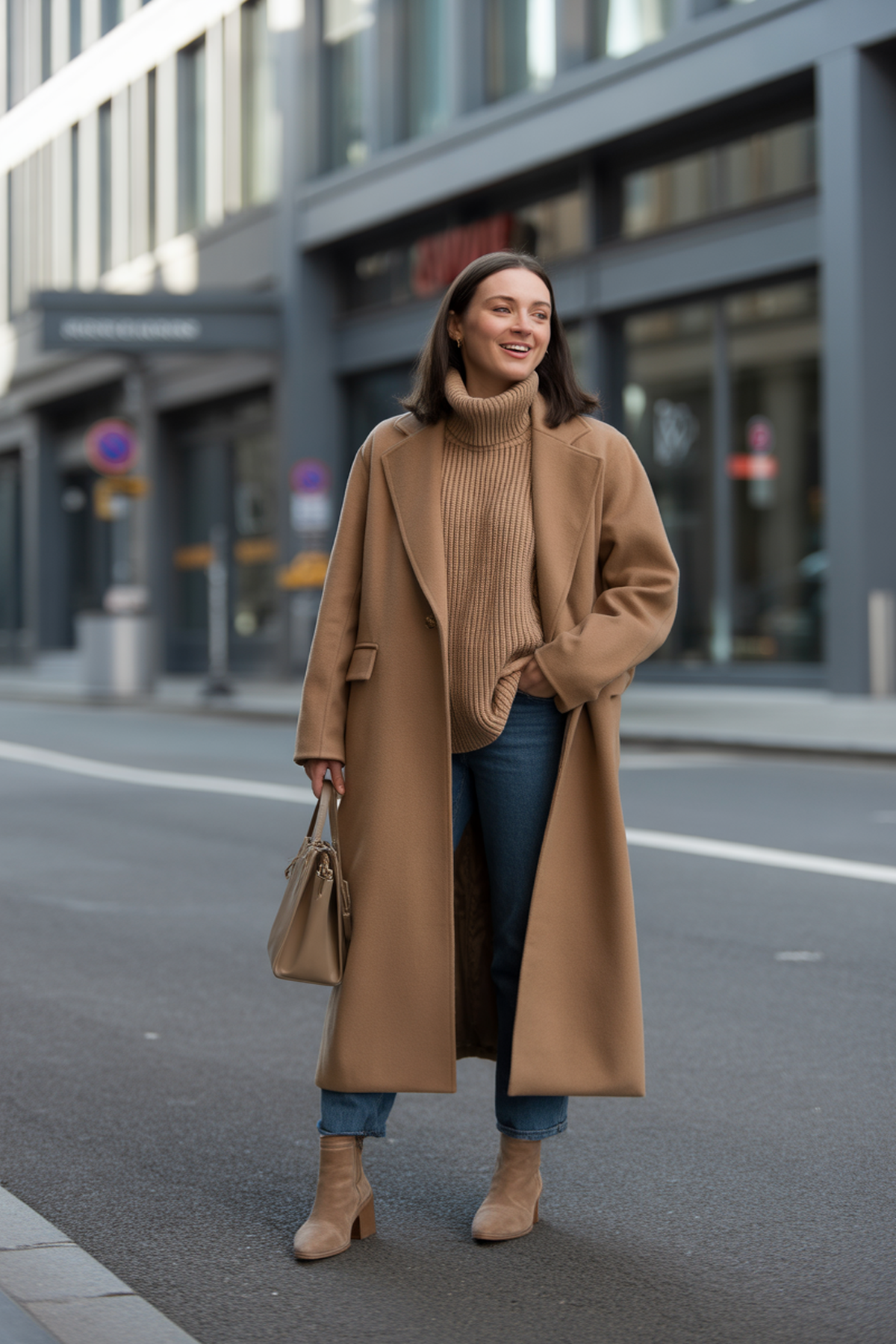 Col roulé classique sous un manteau en laine