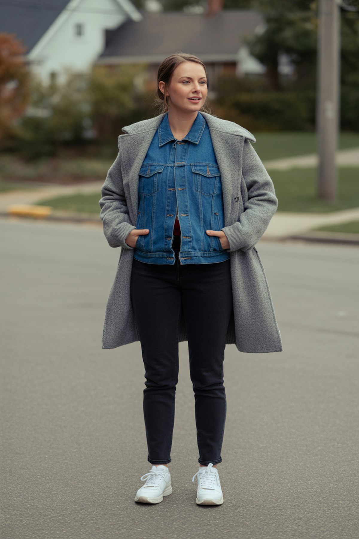 Double denim avec un manteau en maille douillet