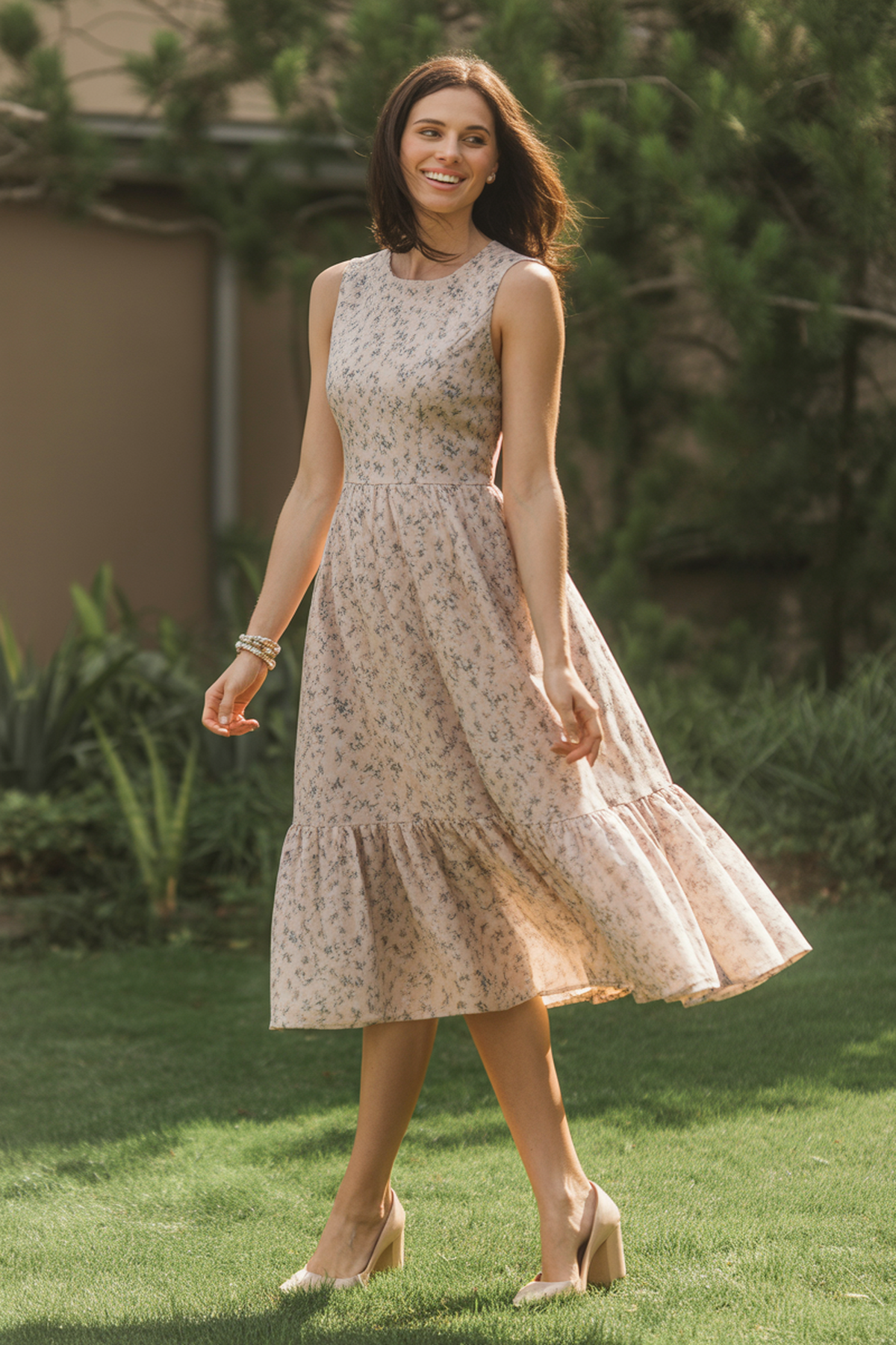 Robe Trapèze Fleurie Avec Volants Subtils