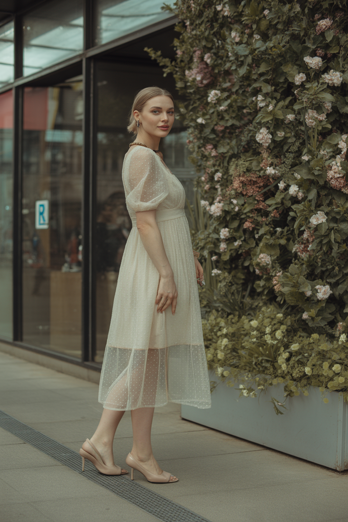 Robe Blanc Cassé Avec Panneaux Transparants Subtils