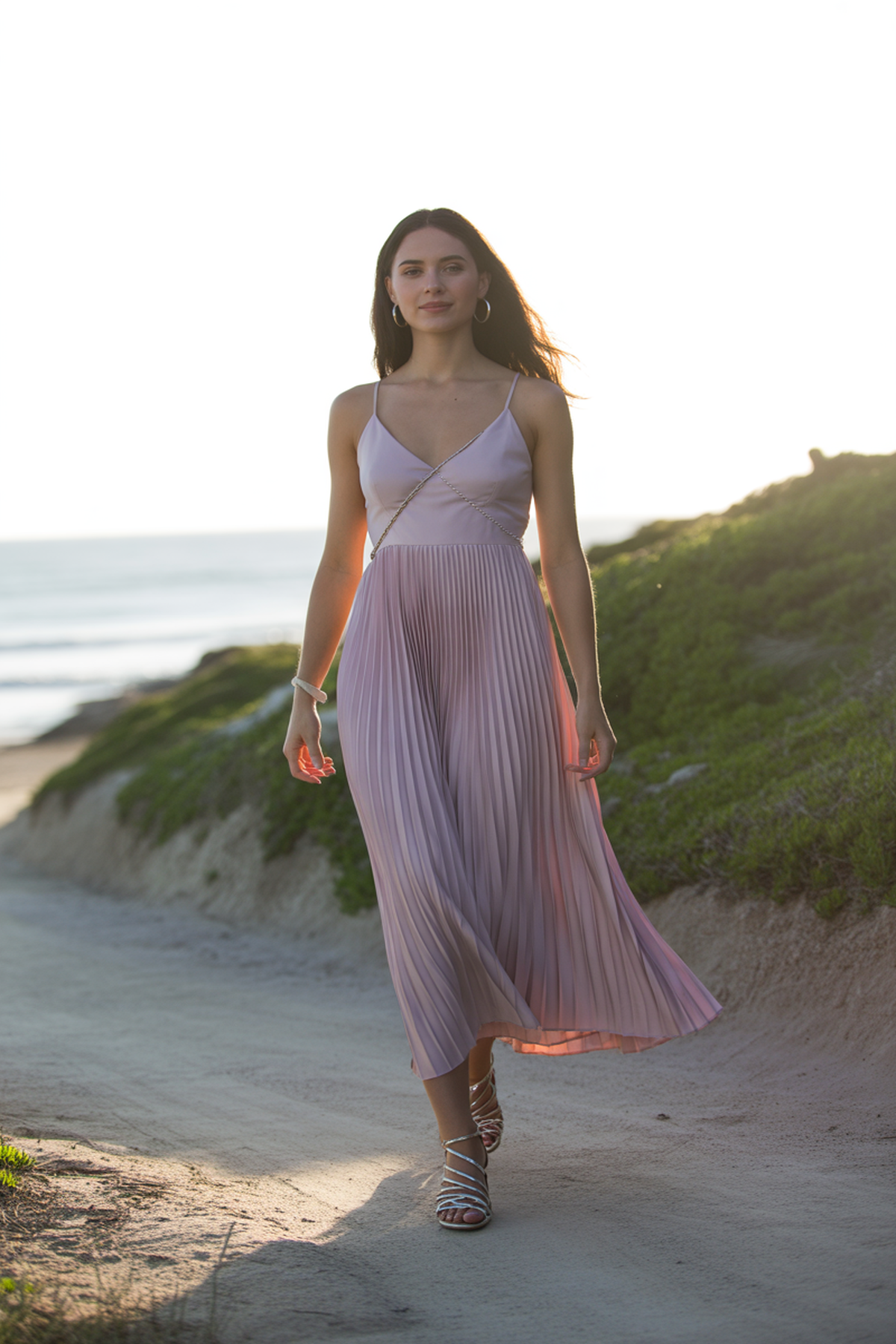 Robe Maxi Plissée Avec Tons Pastel Doux