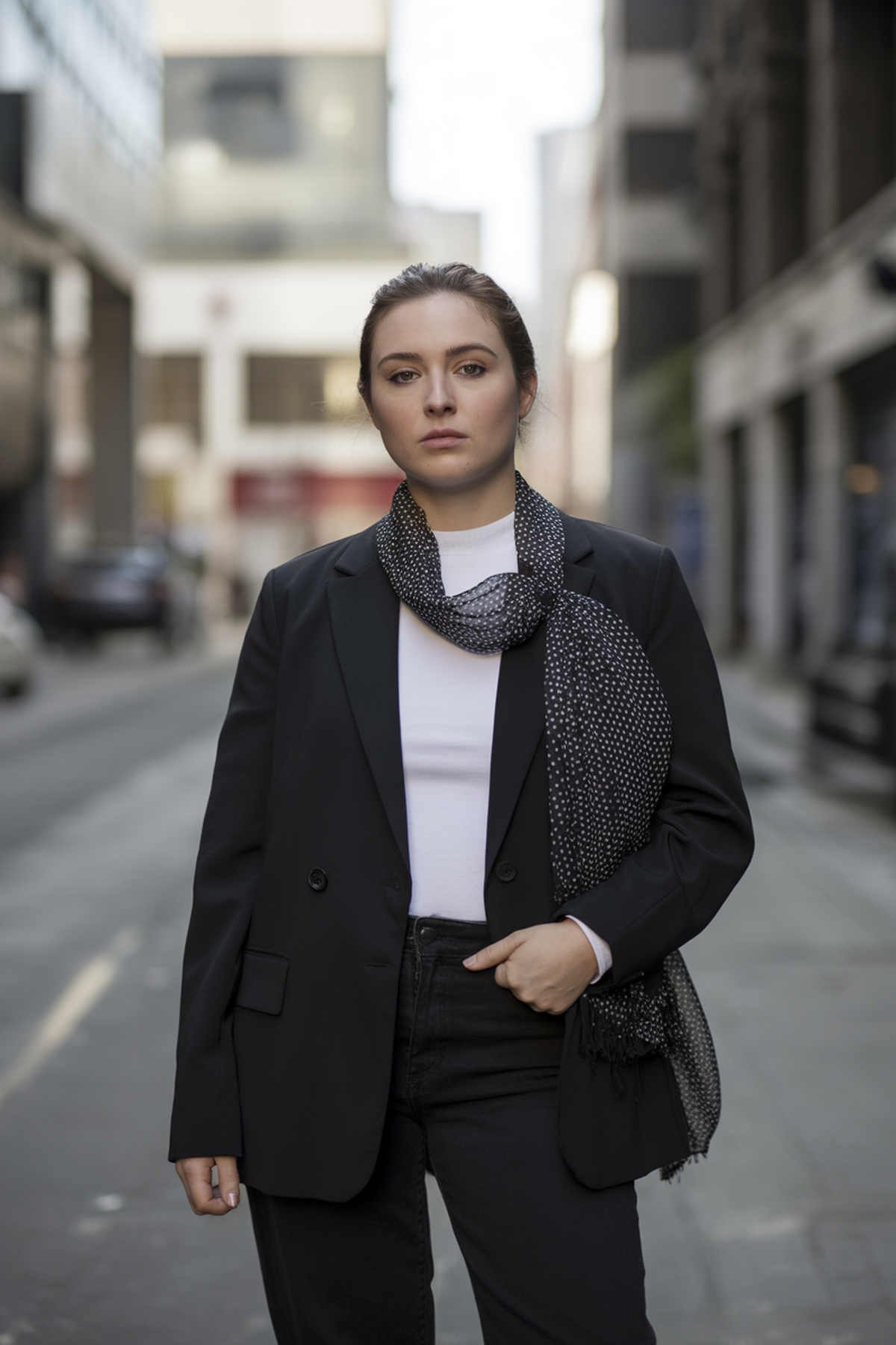 Capas monocromáticas con pañuelos y chaquetas de lunares