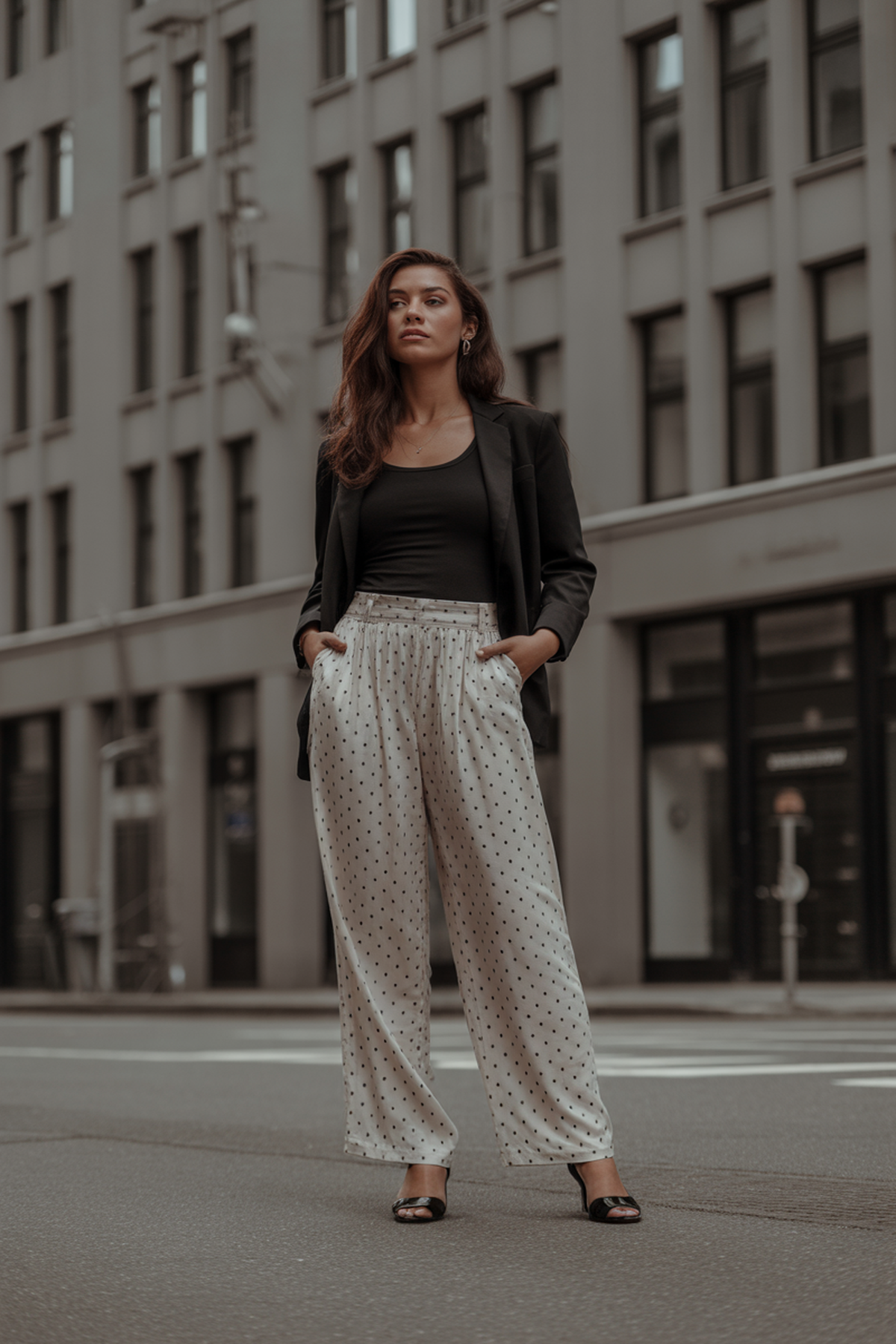 Pantalones monocromáticos de lunares para un estilo impactante