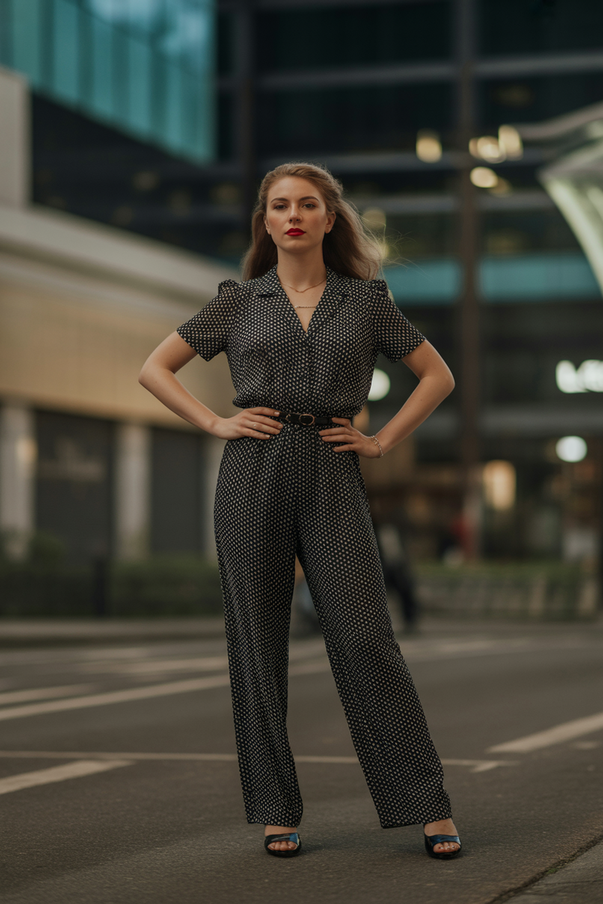 Mono de lunares juguetón con labios rojos audaces