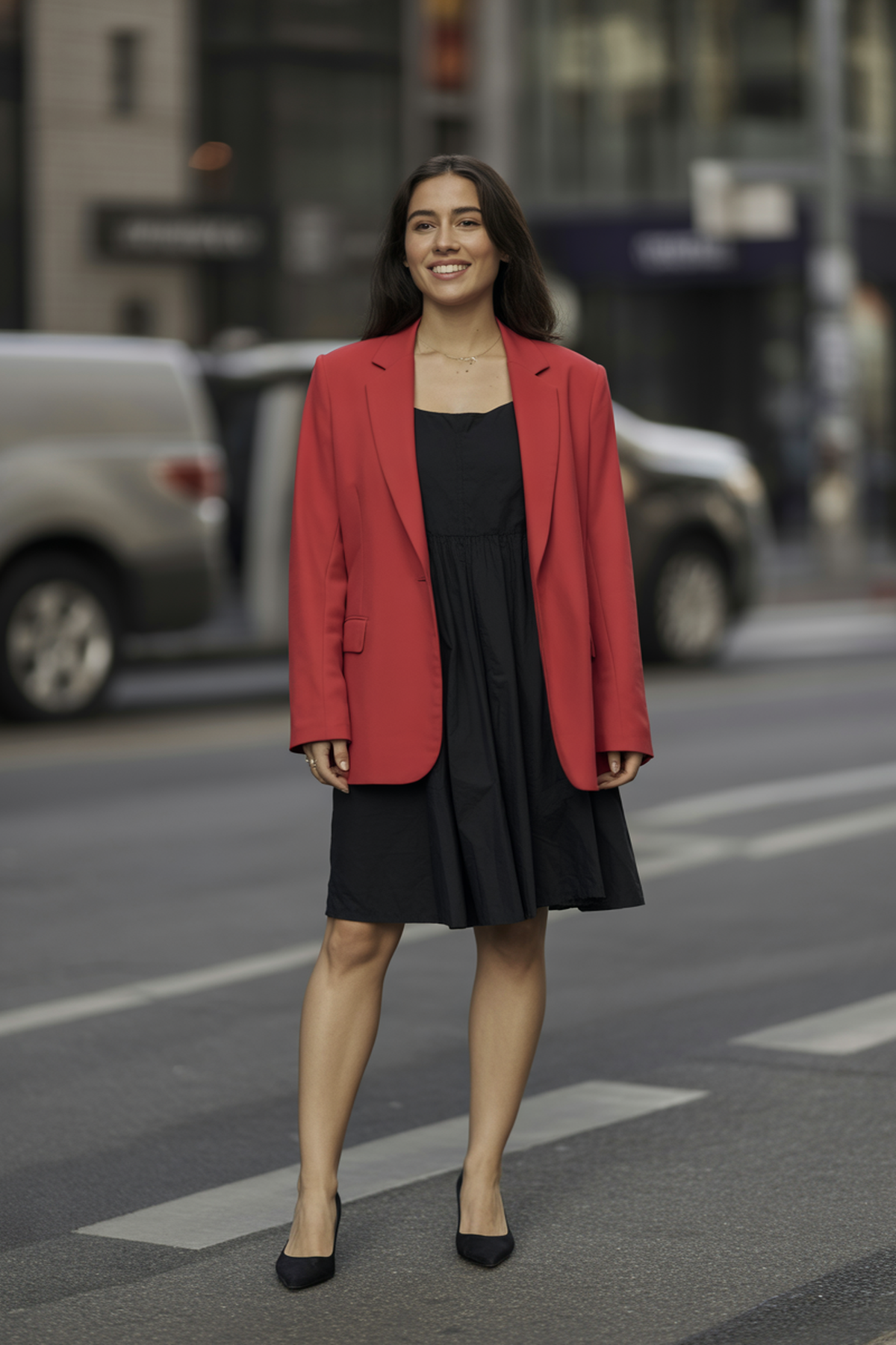 Blazer Rouge Audacieux Avec Robe Noire Simple