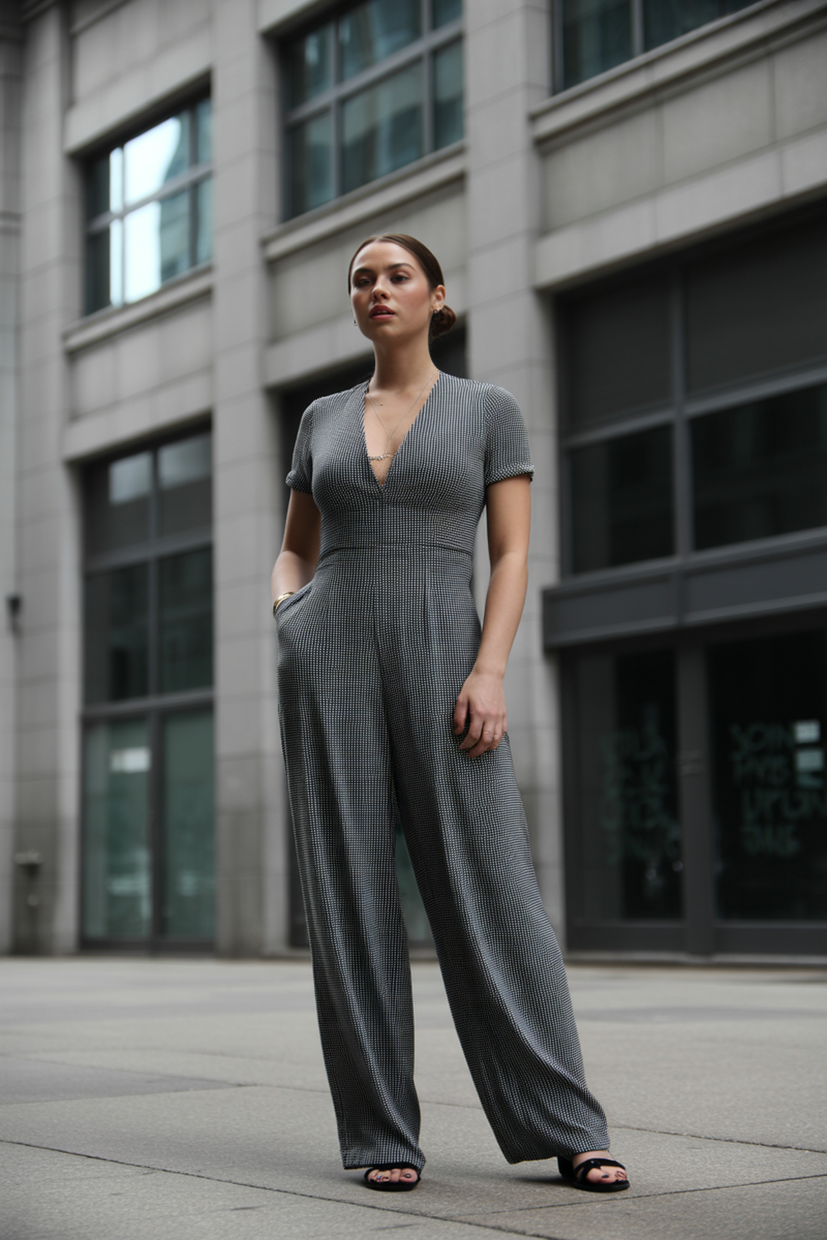 Combinaison Monochrome Avec Chignon Lisse