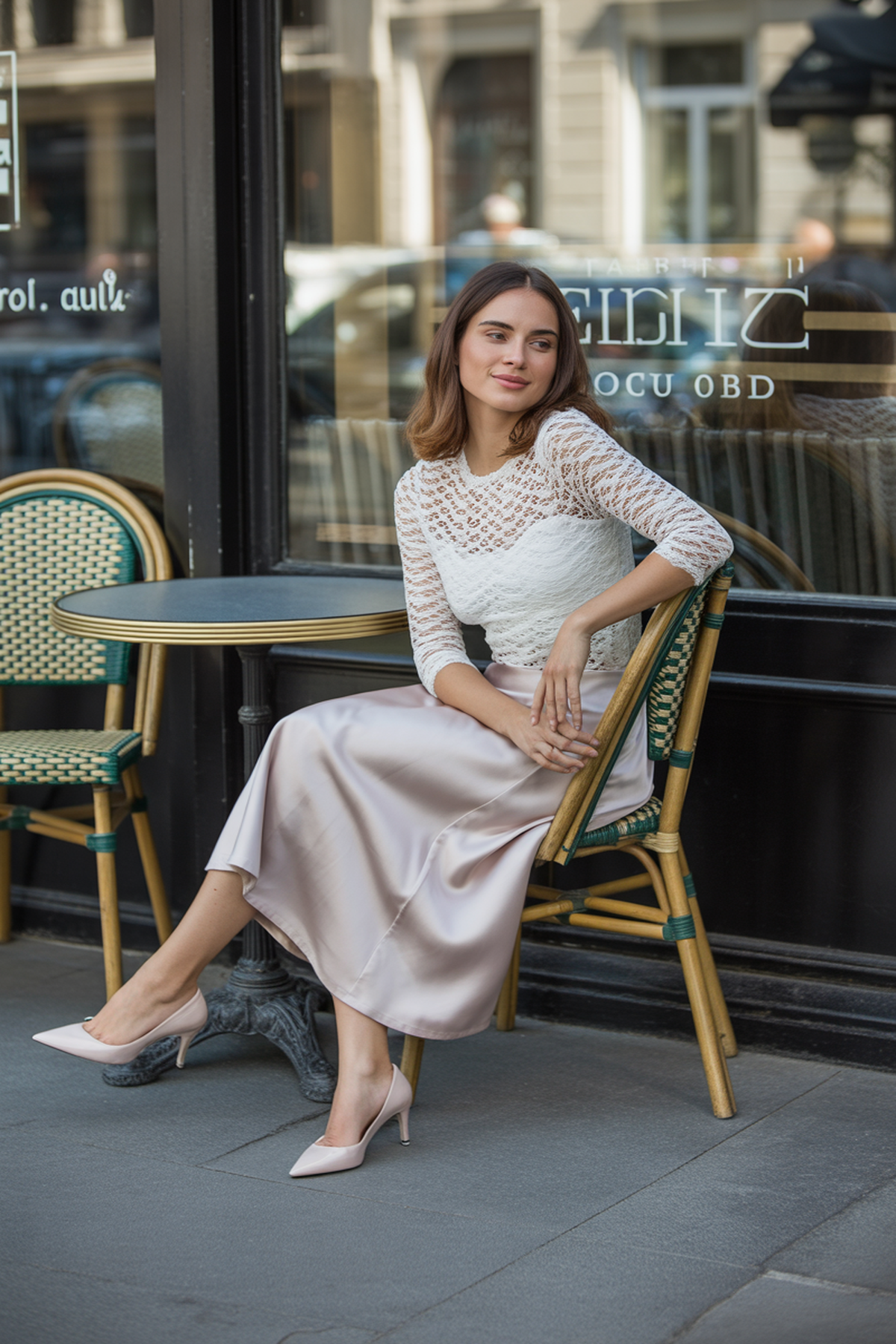 Top en Dentelle Romantique Avec Jupe Satinée