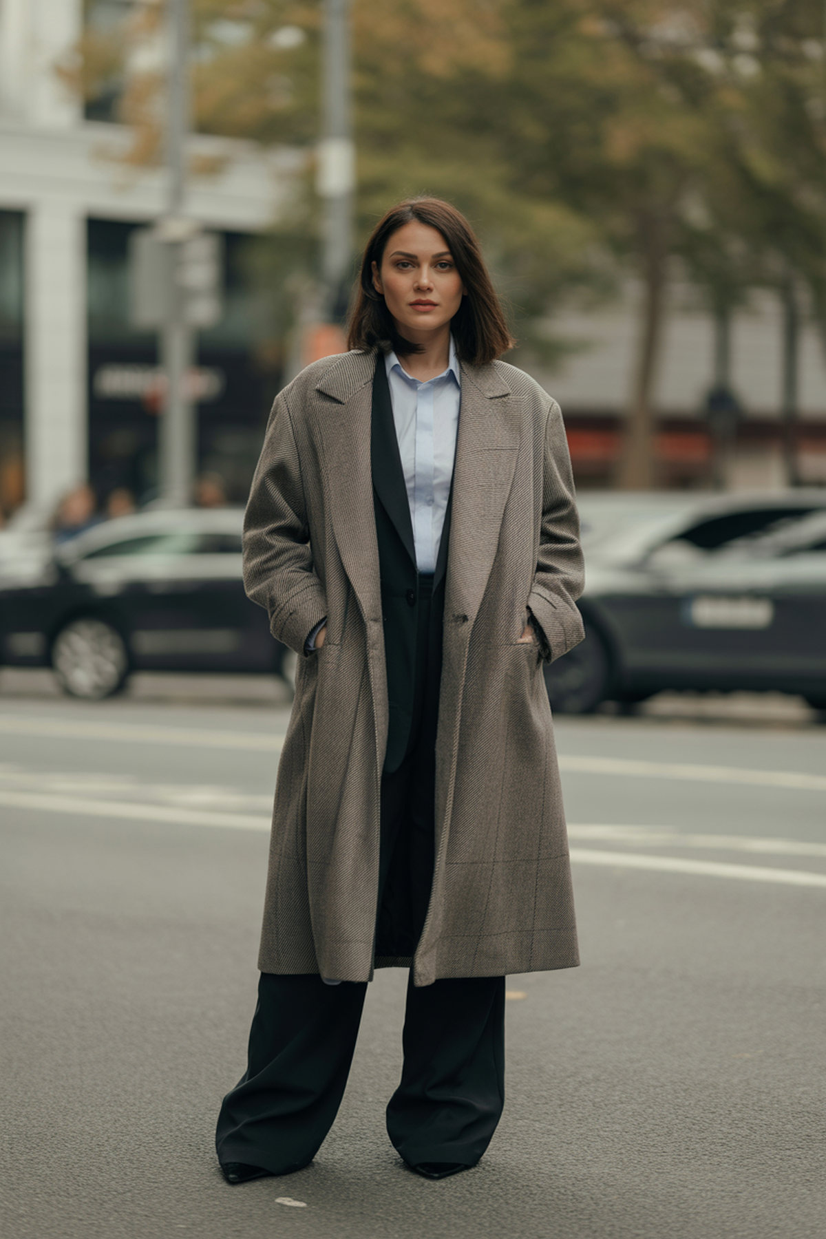 Manteau Structuré Sur Tenue Monochrome