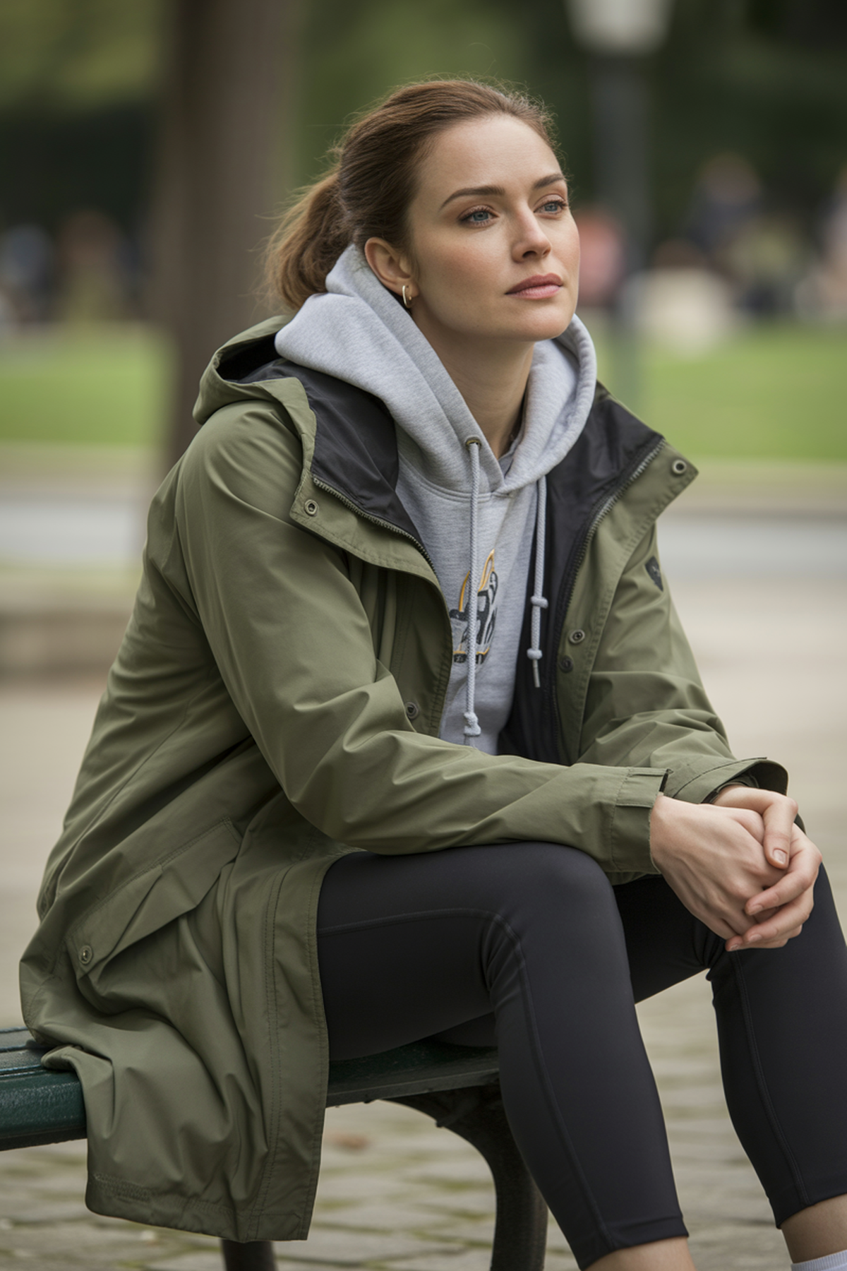 Sweat à capuche décontracté superposé sous une parka imperméable