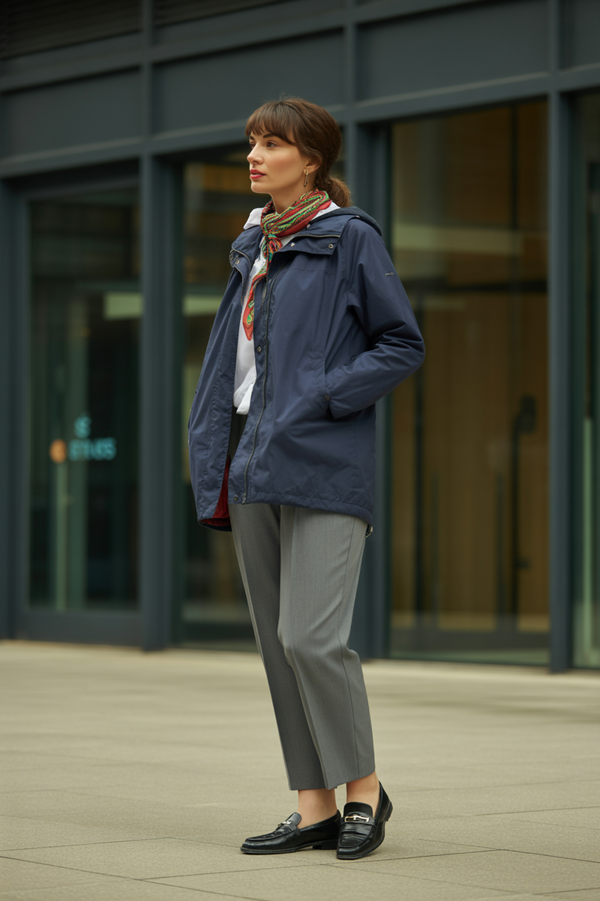 Veste imperméable chic avec écharpe à motifs