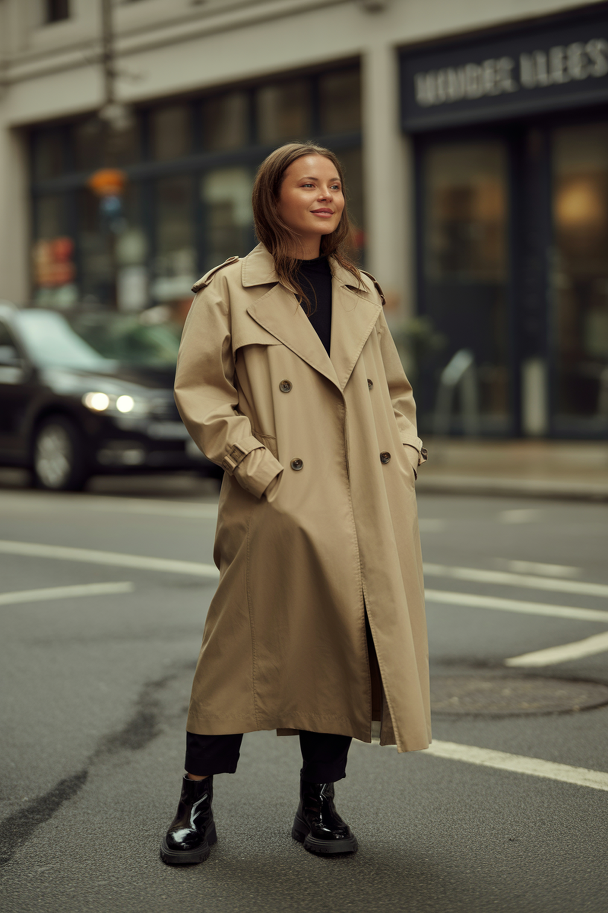 Trench-coat classique associé à des bottines