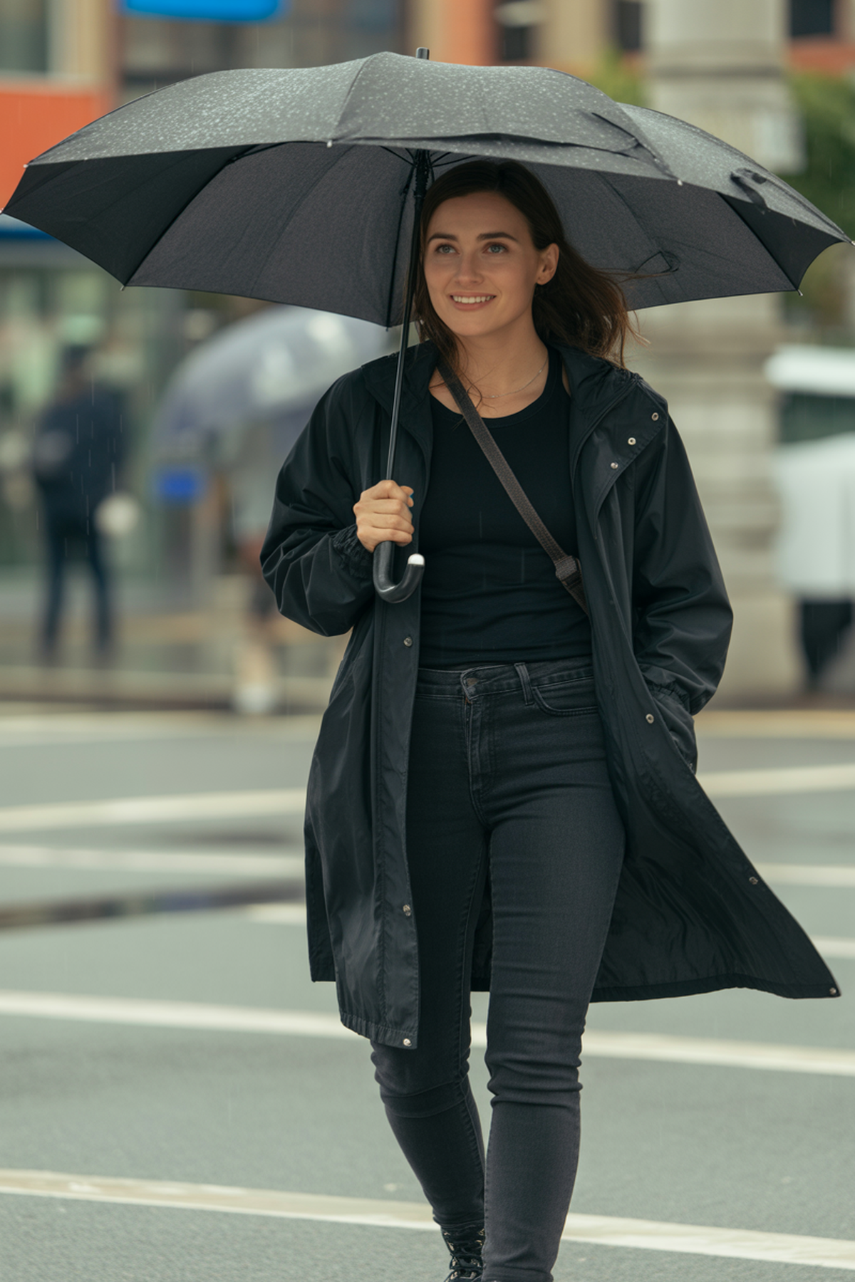Ensemble monochrome noir avec parapluie texturé