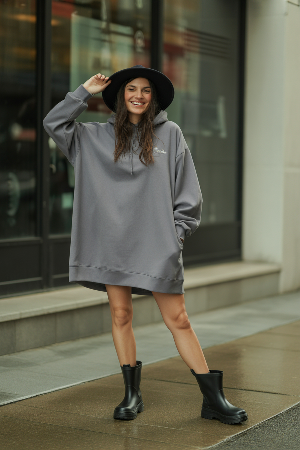 Robe sweat à capuche oversize avec chapeau de pluie