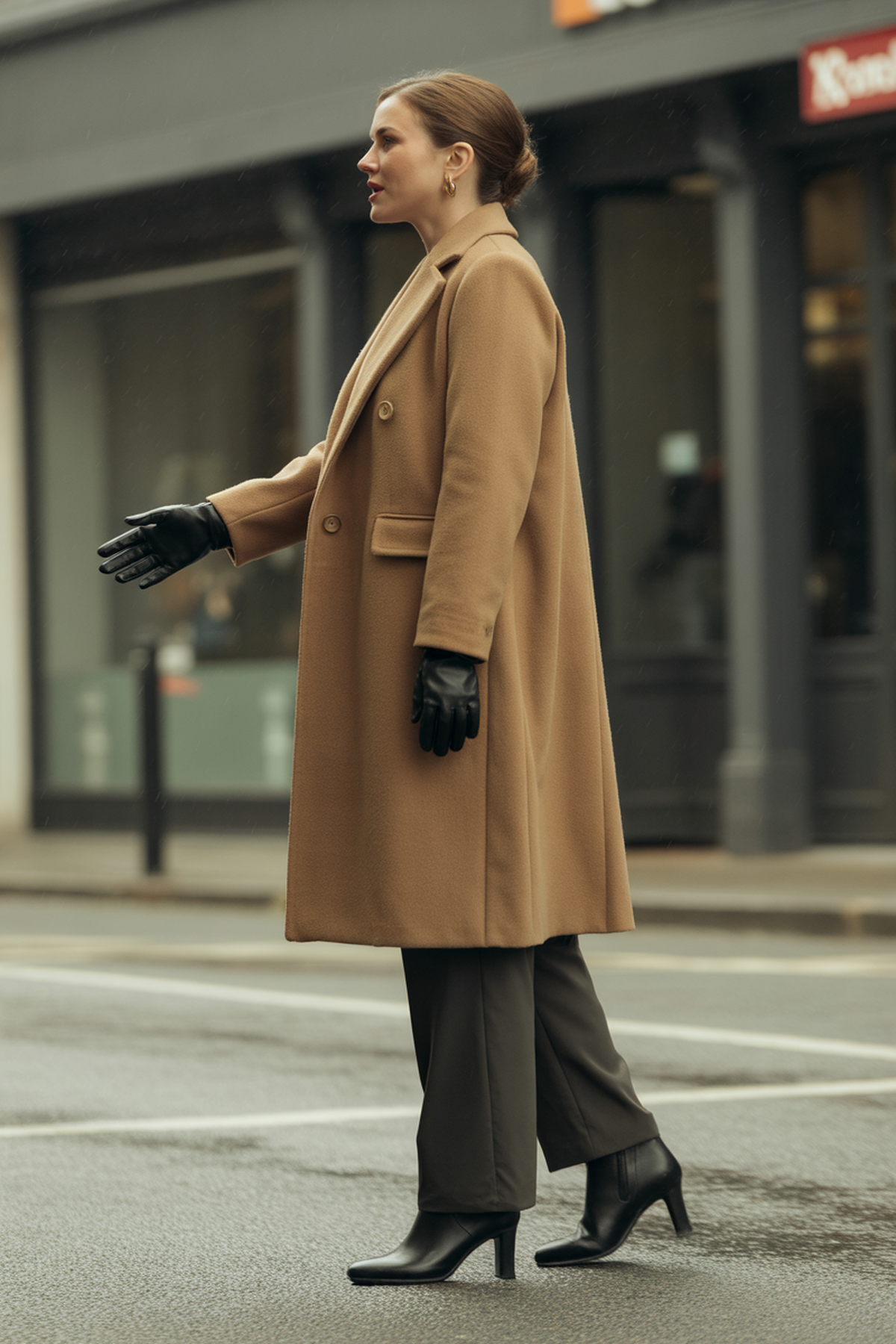 Manteau en laine douce avec gants en cuir imperméables