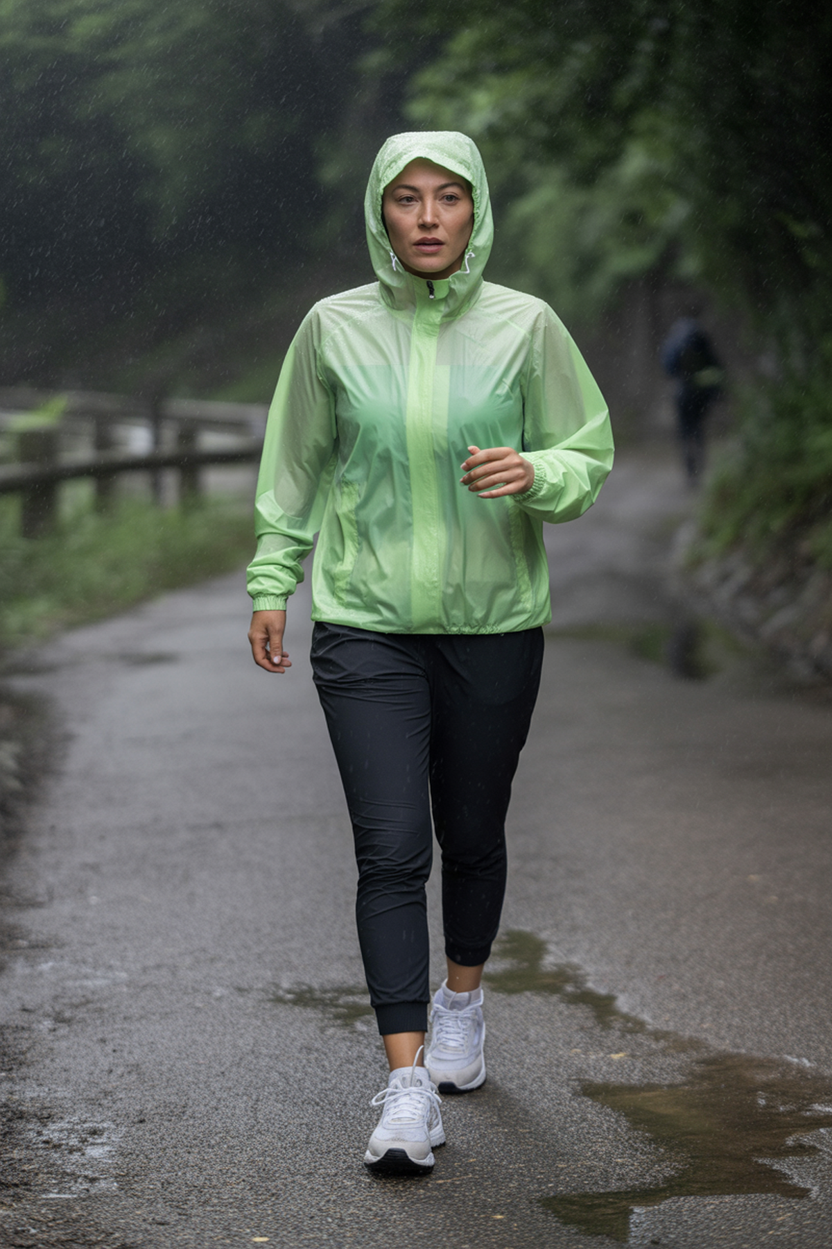 Coupe-vent sportif avec joggers et baskets imperméables