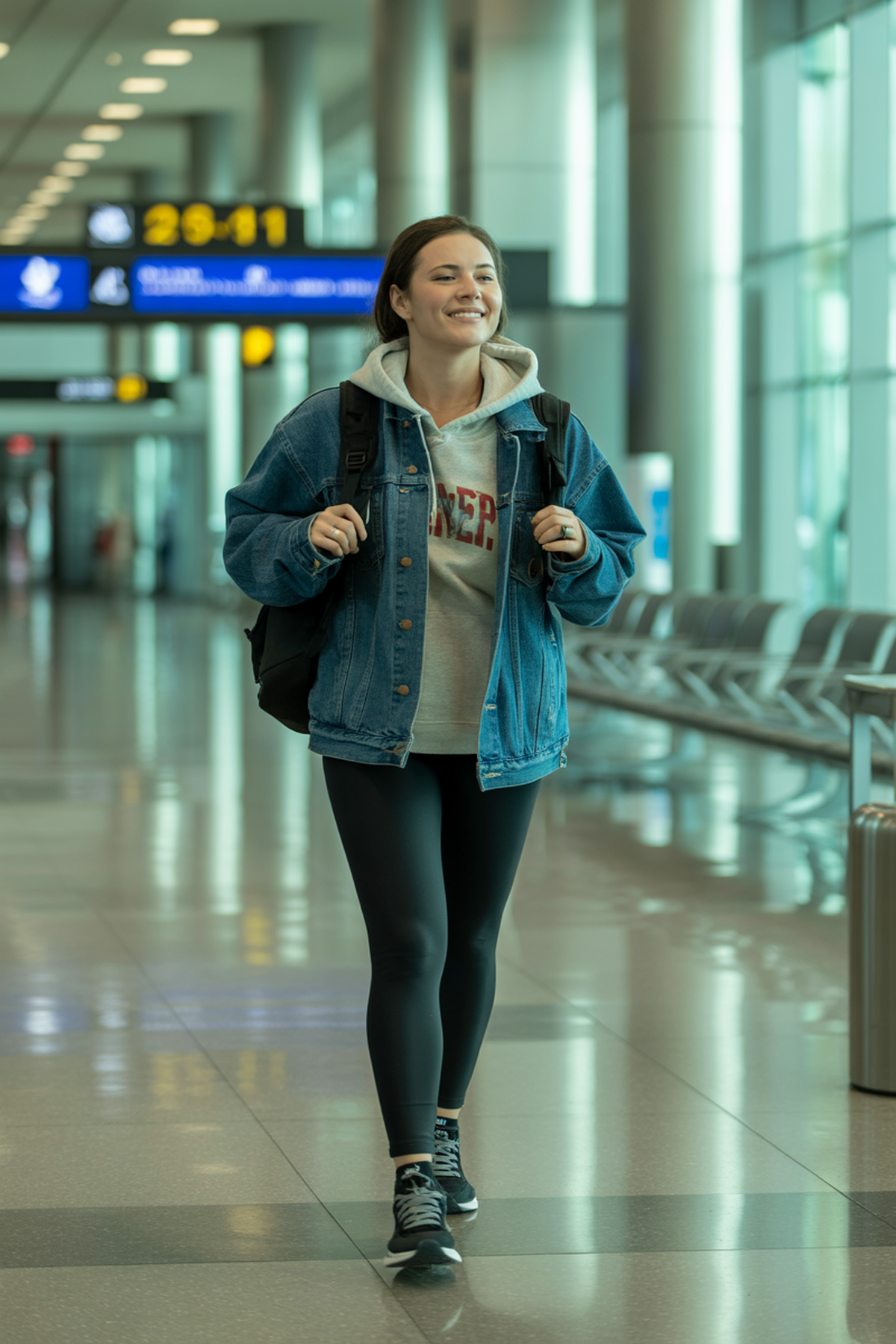 Veste en jean classique avec sweat à capuche et leggings noirs