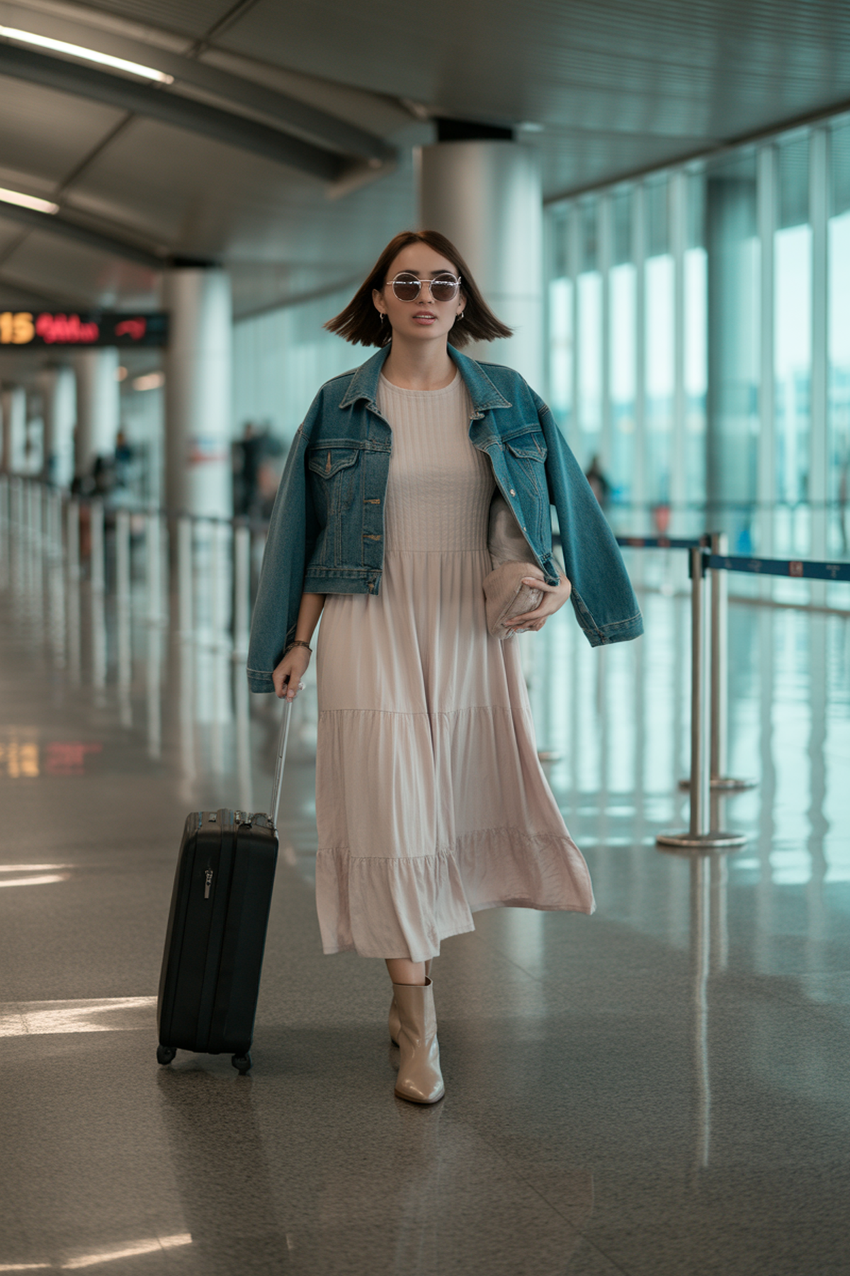 Élégance sans effort avec une robe midi et une veste en jean