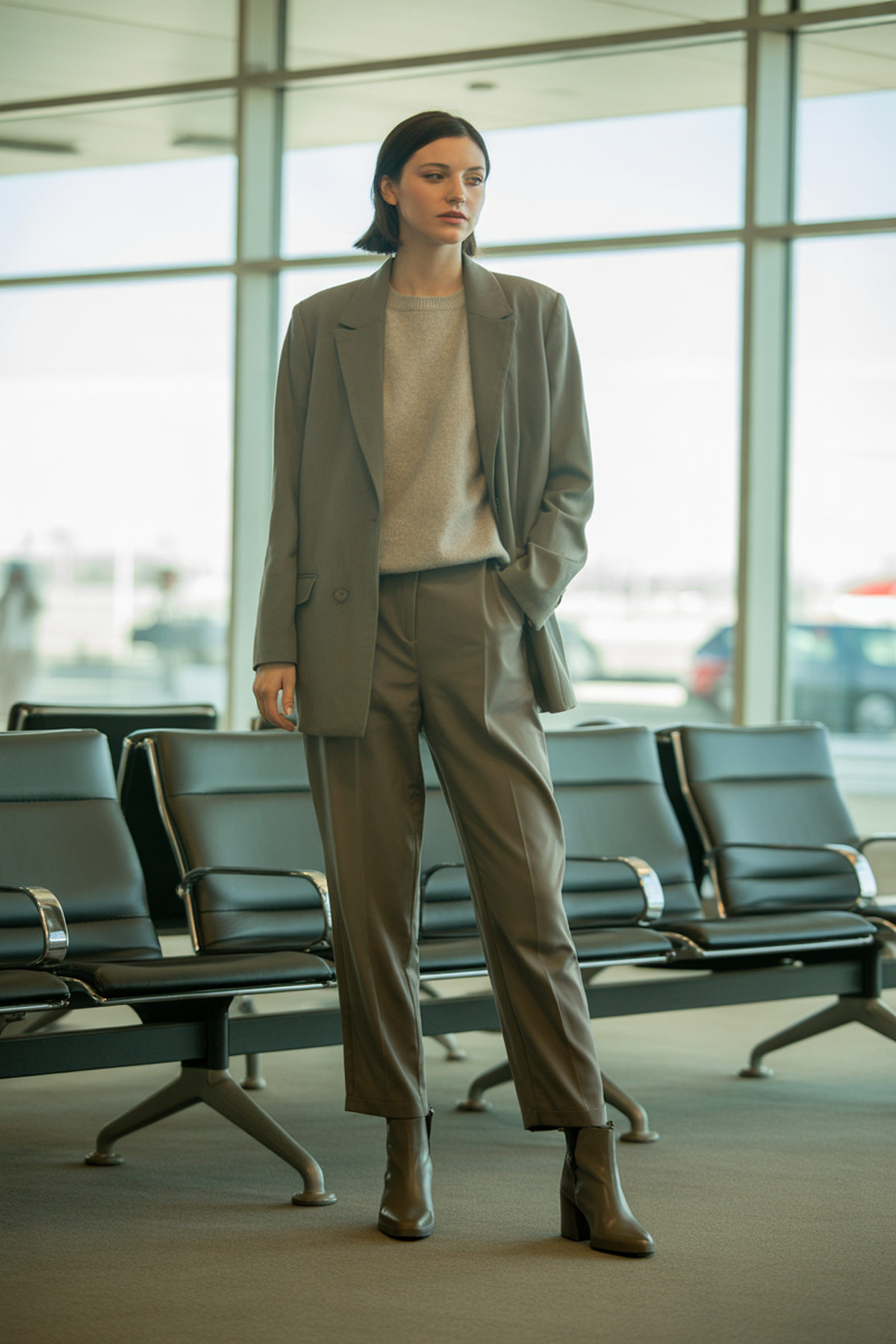 Blazer structuré associé à un pull en cachemire doux