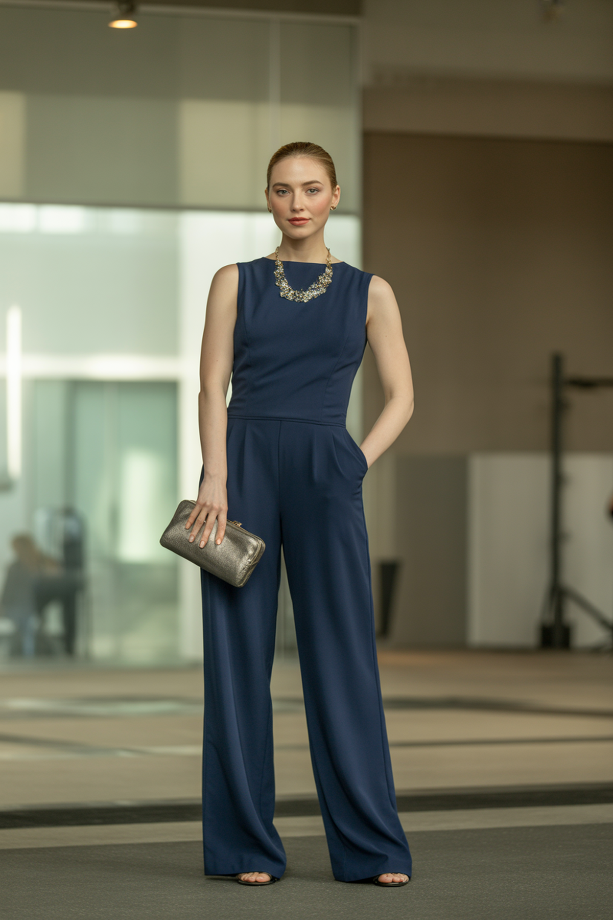 Mono sin mangas chic con collar llamativo