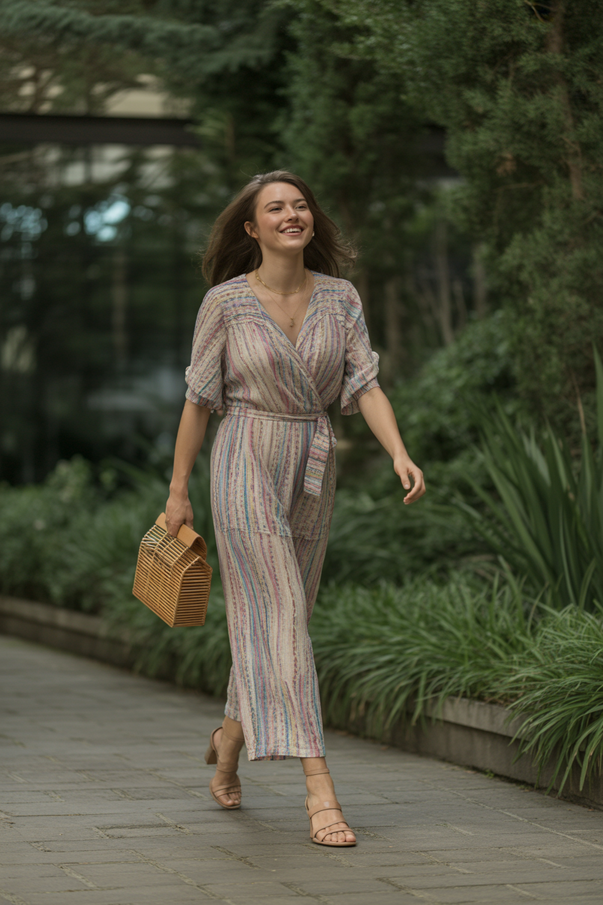 Mono estampado estilo cruzado con sandalias de tiras