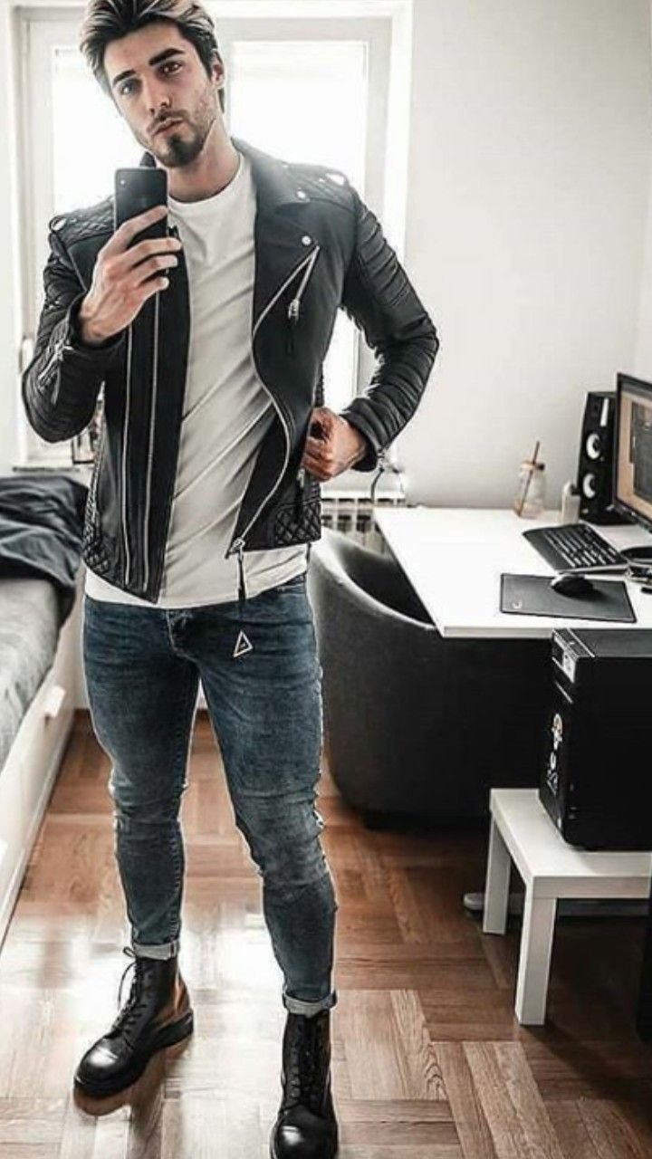 Veste en cuir pour homme | Idées de tenues Veste en cuir pour homme | Idées de tenues - Tenue avec veste en cuir noir