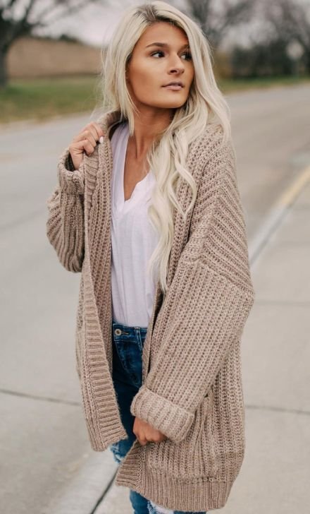 Cardigan en grosse maille Fashion On Earth – Pulls pour femme en gris | Boucle – Cardigan en grosse maille