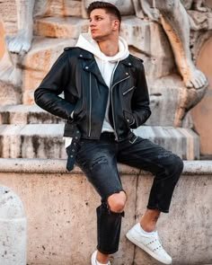 tenue veste en cuir noir