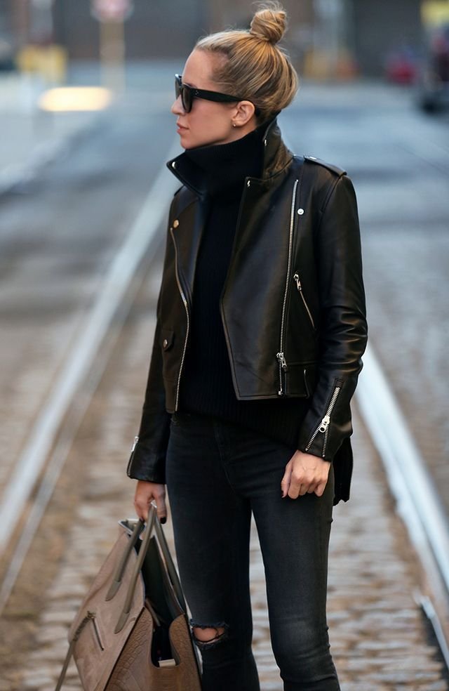 Ce que je porte (et achète) pour l'automne (Brooklyn Blonde) - tenue veste en cuir noir pour femme