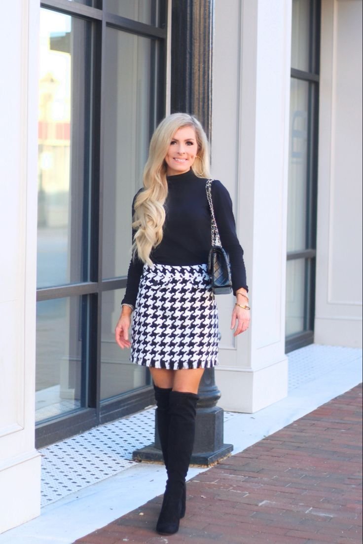 Jupe pied-de-poule stylisée - tenue jupe pied-de-poule