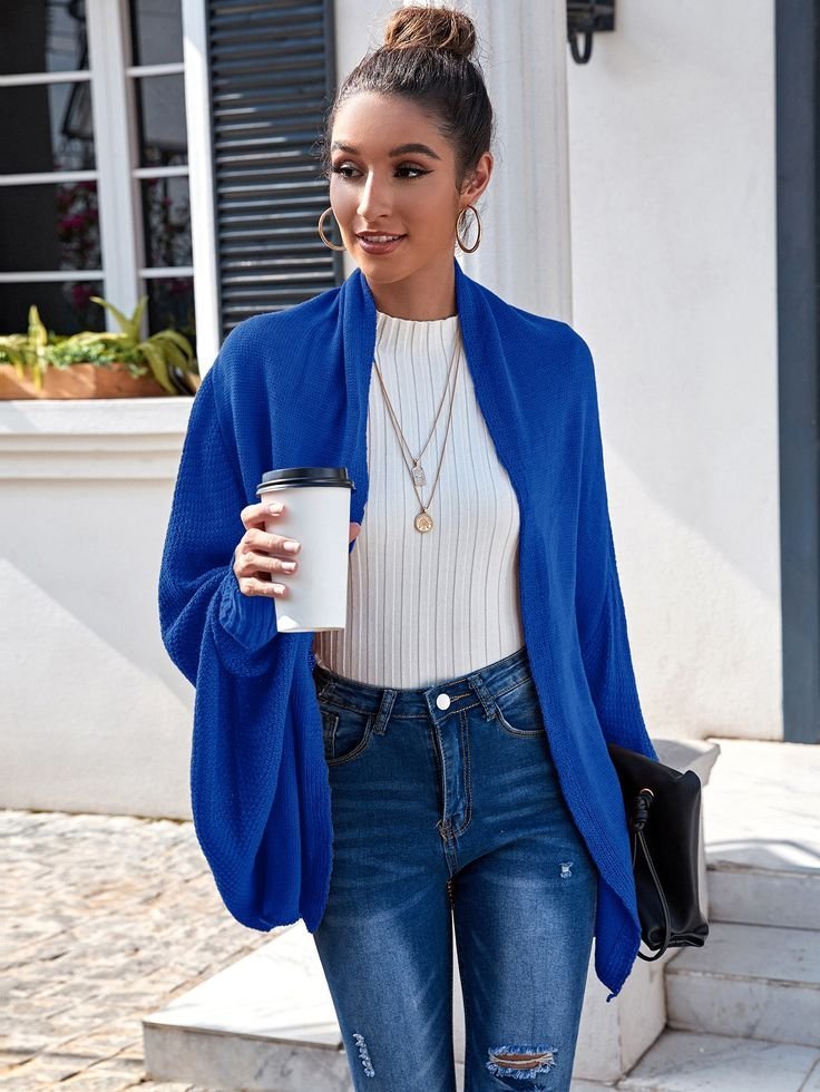 Cardigan uni à manches chauve-souris - tenue cardigan bleu marine