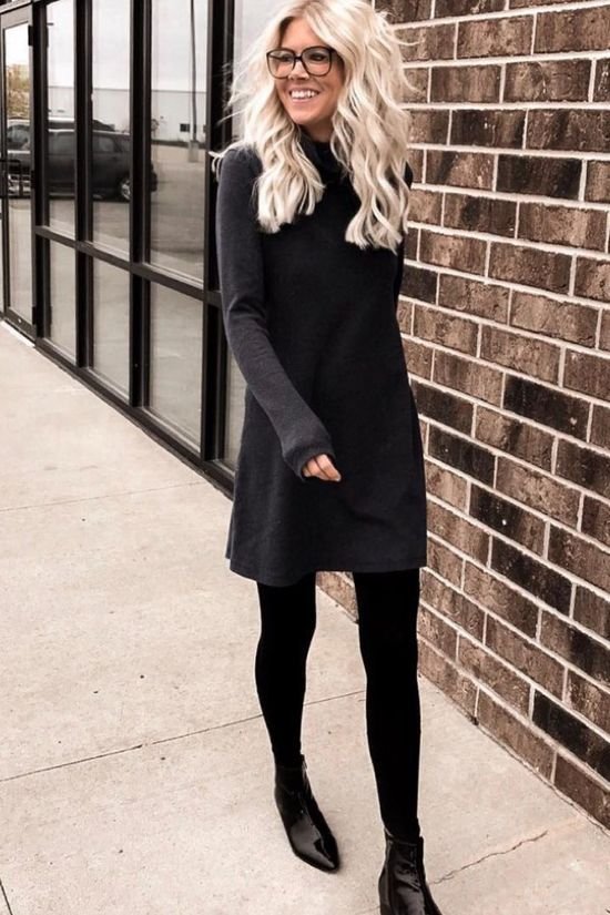 12 idées de tenues avec une robe pull noire | robe pull, tenue avec une robe pull, robe pull noire - robe pull noire