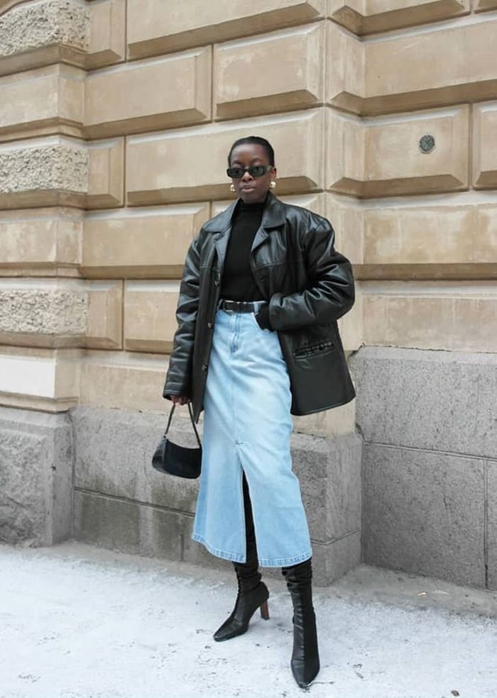 Cette formule de tenue d'hiver facile est partout sur Pinterest Cette formule de tenue d'hiver facile est partout sur Pinterest - tenue jupe en jean hiver